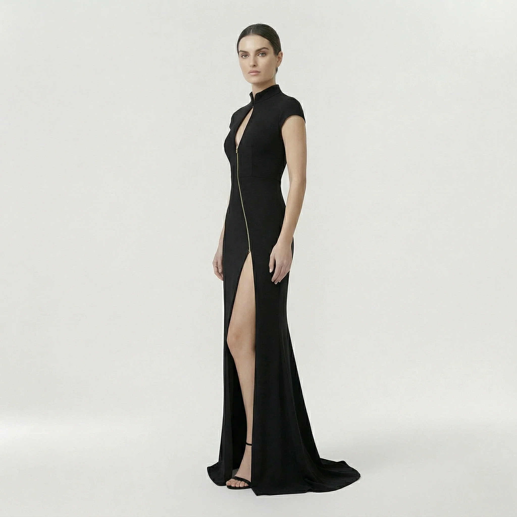 Abito lungo aderente con spacco laterale da donna elegante - Image 2