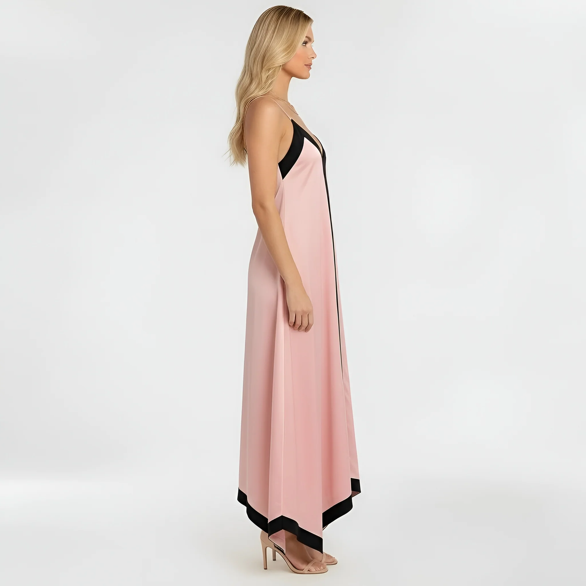 Abito lungo donna elegante con spalline sottili vestito maxi da sera con scollo V - Image 2