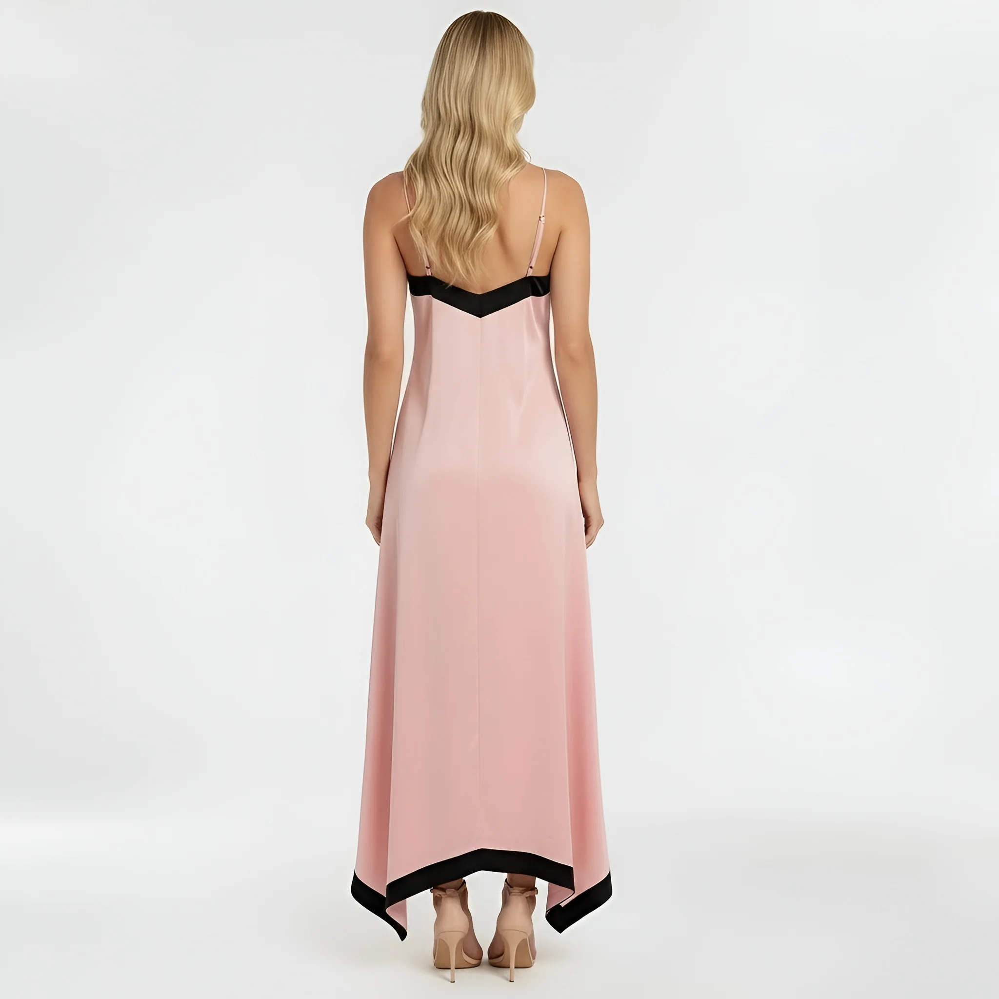 Abito lungo donna elegante con spalline sottili vestito maxi da sera con scollo V - Image 3