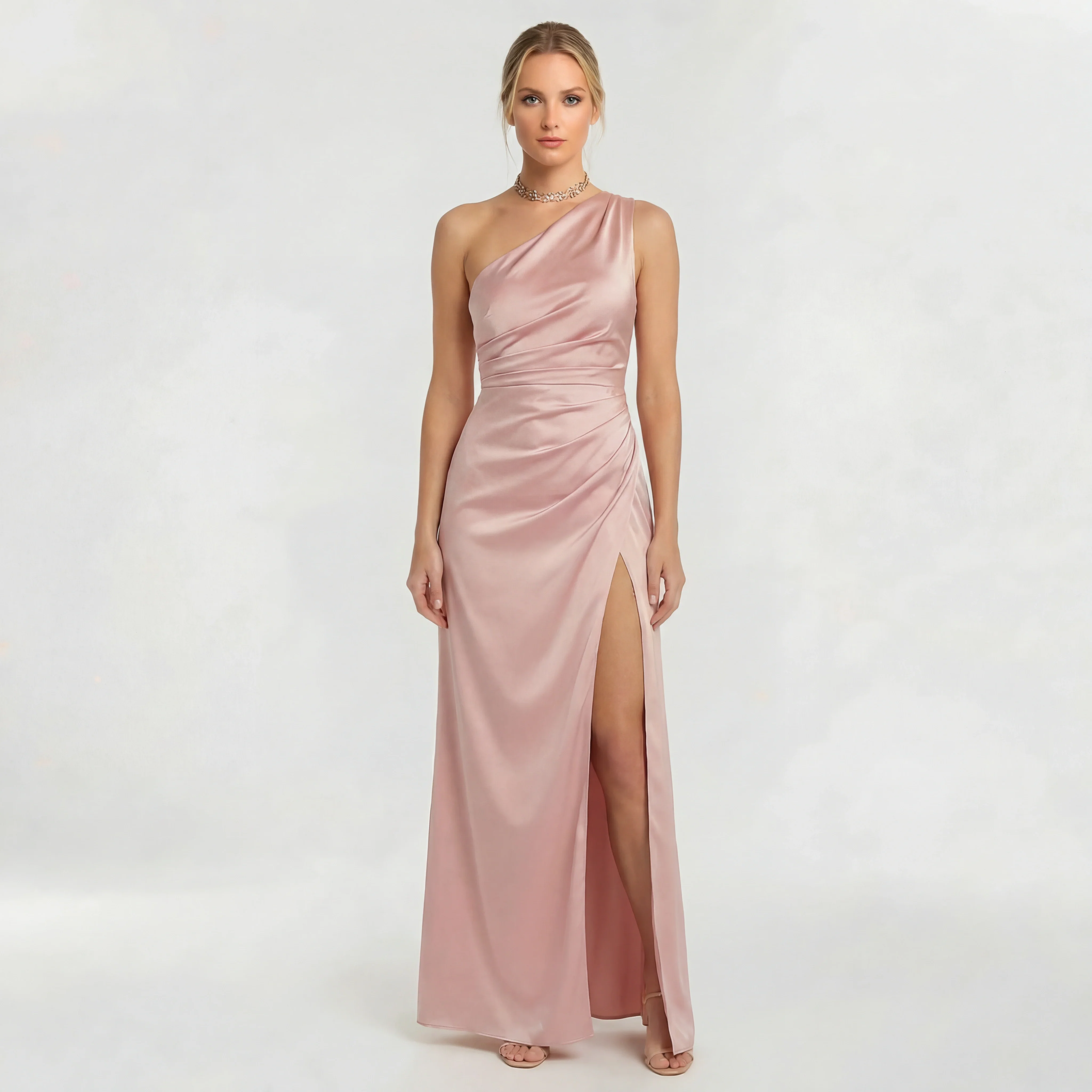Abito lungo elegante monospalla donna con spacco alto vestito da sera aderente - Image 6