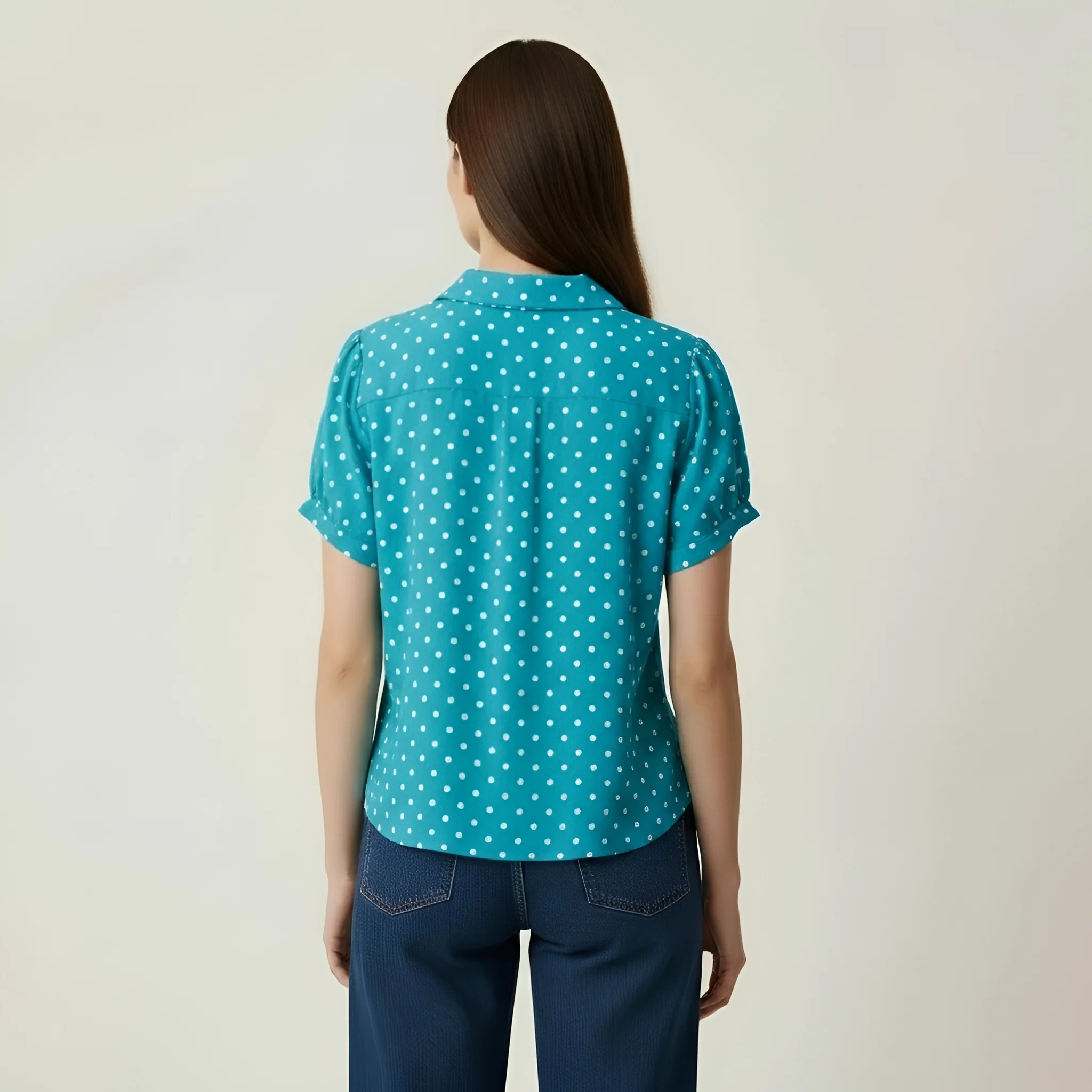 Blusa Donna a Pois Maniche Corte Camicia Casual Colletto Abbigliamento Donna - Image 3