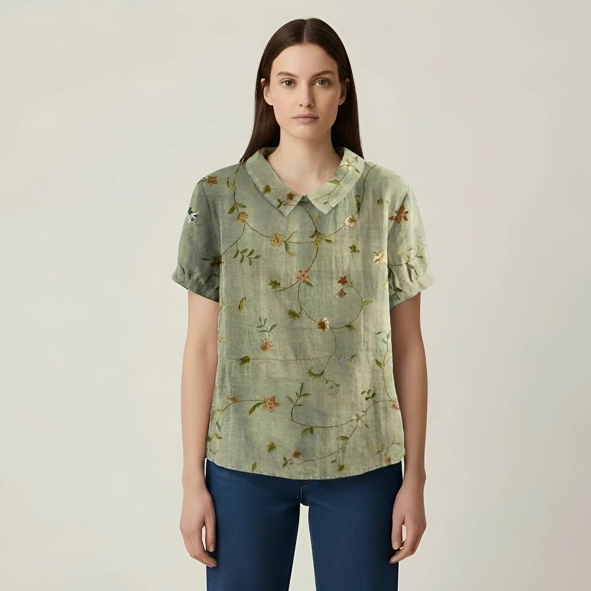 Blusa Donna a Pois Maniche Corte Camicia Casual Colletto Abbigliamento Donna - Image 4