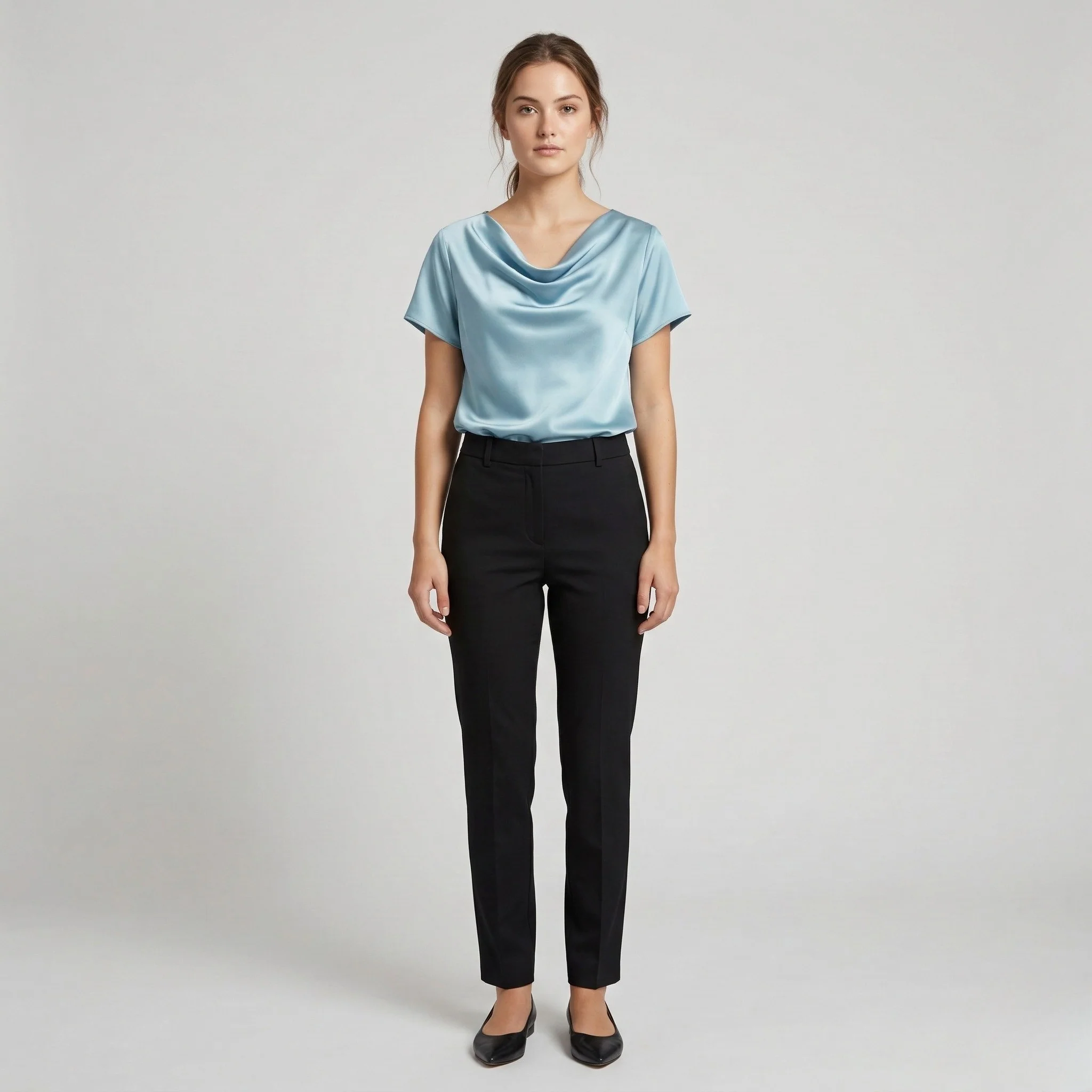 Blusa Donna Elegante con Scollo Drappeggiato Manica Corta Top Casual Elegante - Image 4