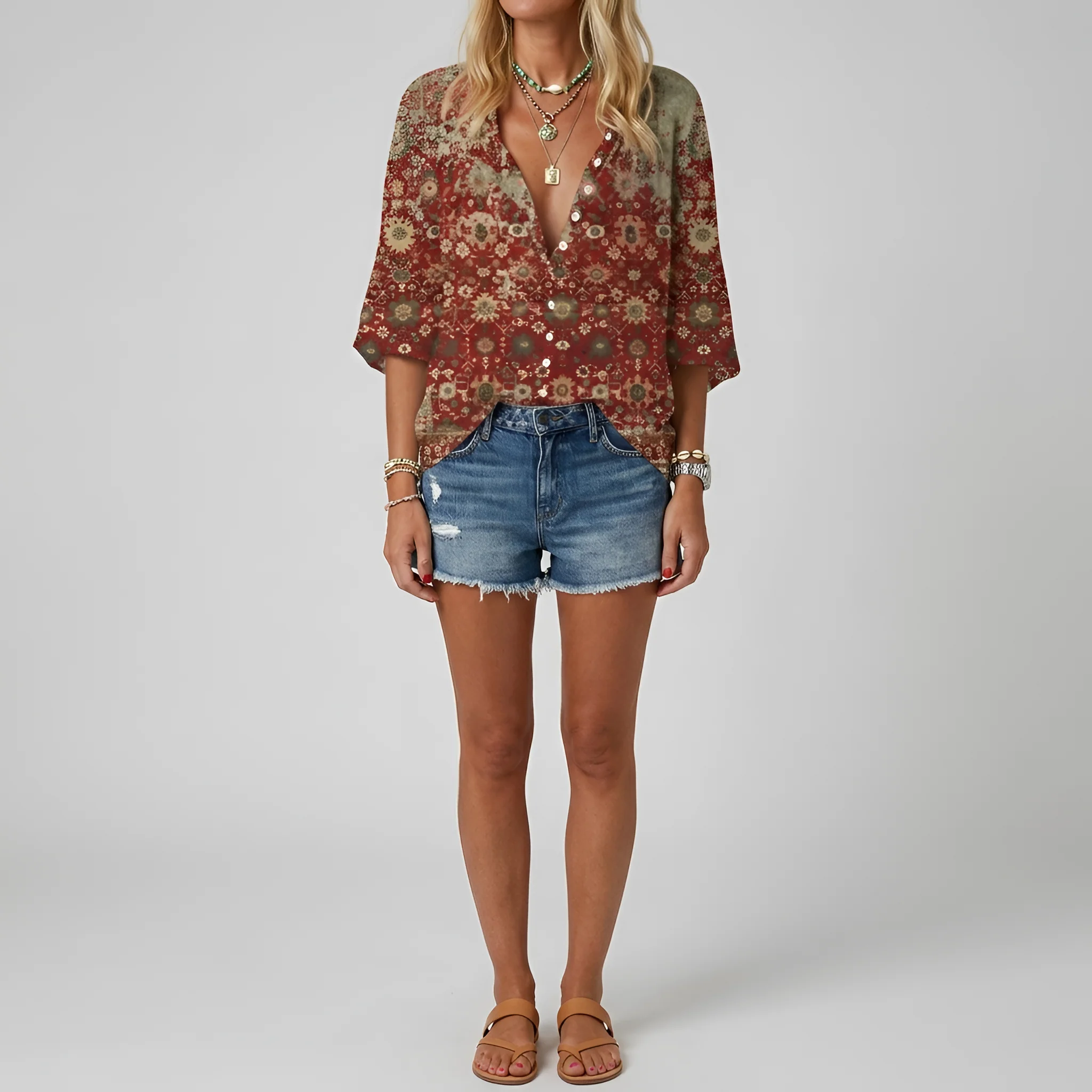Blusa donna floreale con bottoni manica lunga camicia casual elegante da giorno - Image 6