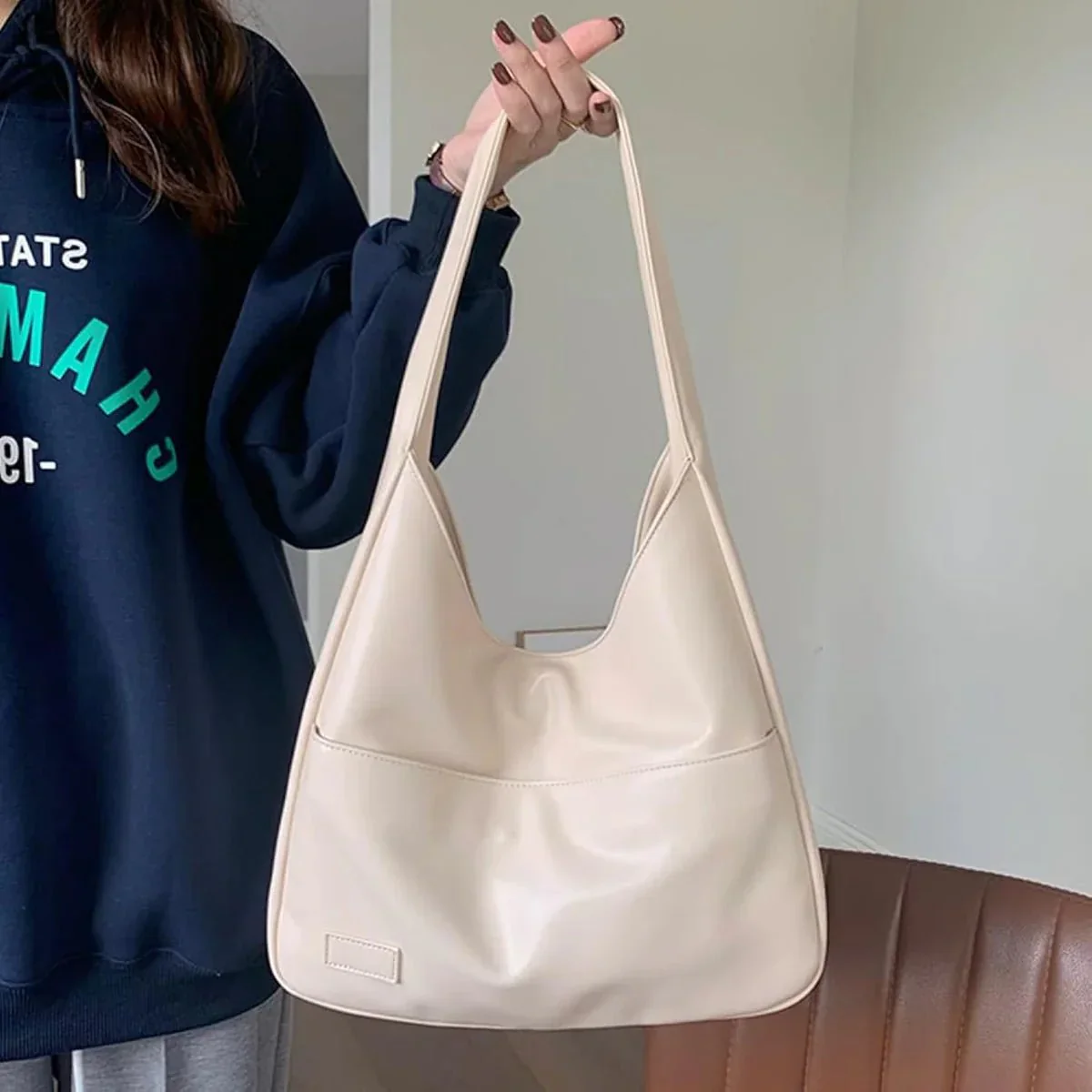 Borsa a spalla donna in pelle sintetica capiente hobo bag casual elegante - Image 9