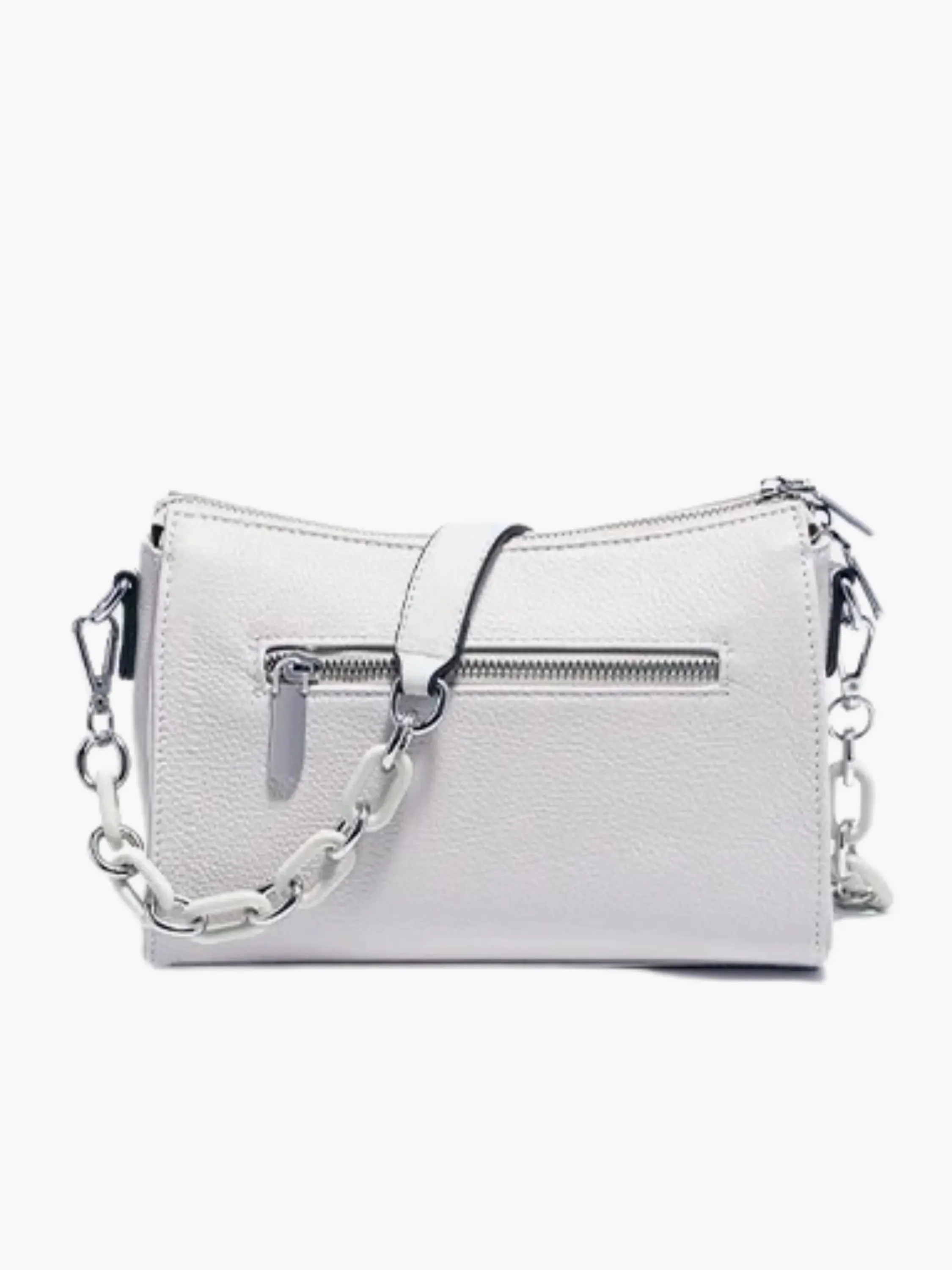 Borsa a tracolla donna in pelle sintetica con catena e chiusura zip compatta - Image 3