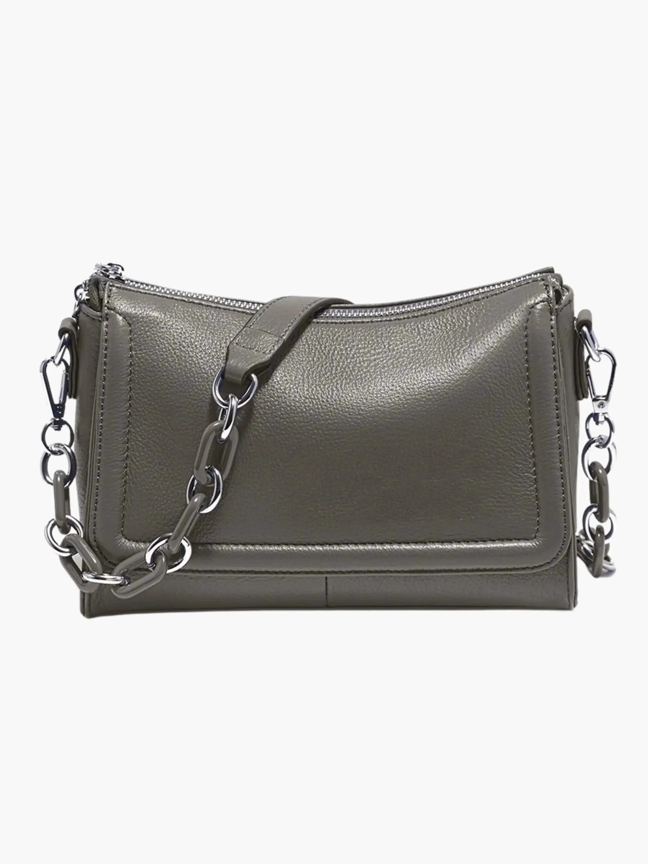 Borsa a tracolla donna in pelle sintetica con catena e chiusura zip compatta - Image 4