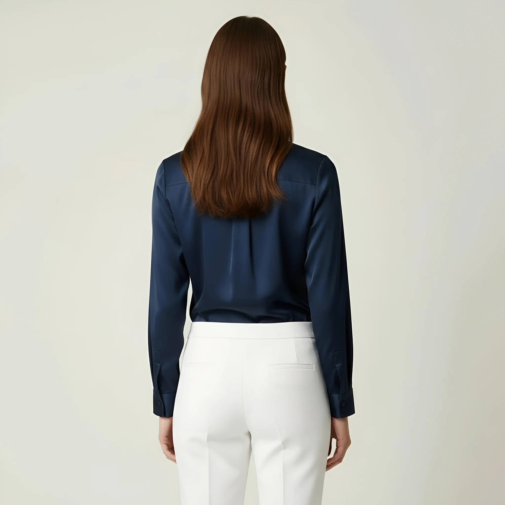 Camicia donna in raso con bottoni maniche lunghe camicetta elegante ufficio donna - Image 3