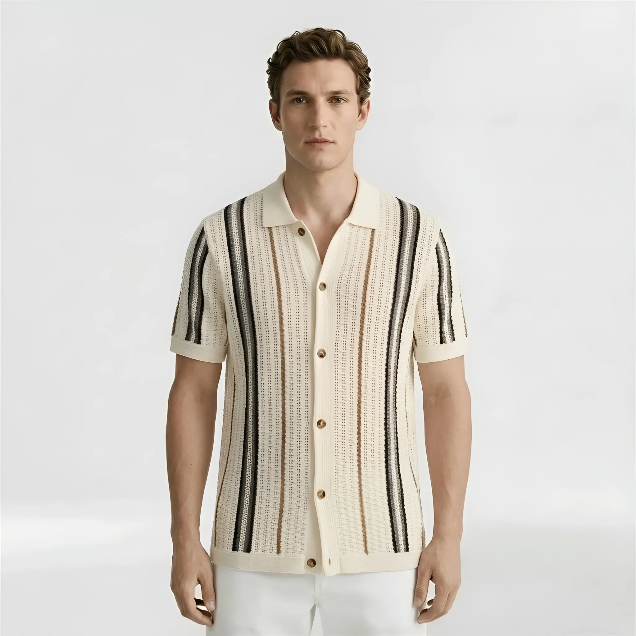 Camicia Uomo a Maglia Maniche Corte con Colletto Camicia Casual Traspirante Uomo - Image 4