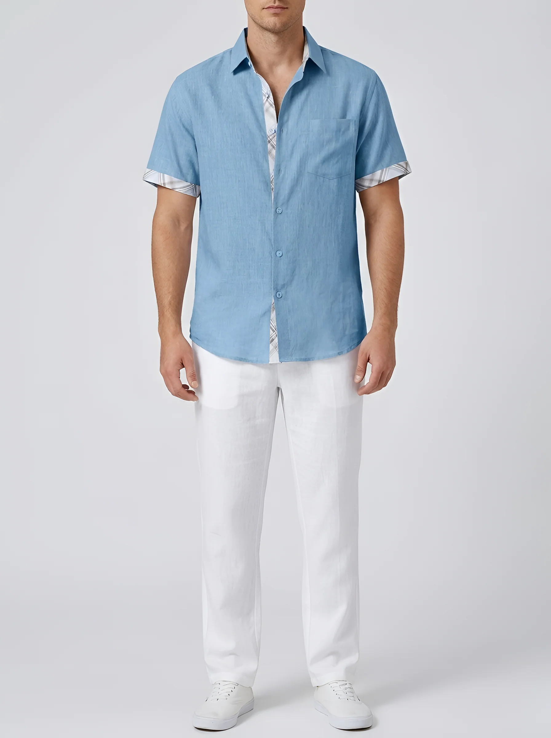 Camicia uomo cotone maniche corte con bottoni camicia estiva casual uomo - Image 4