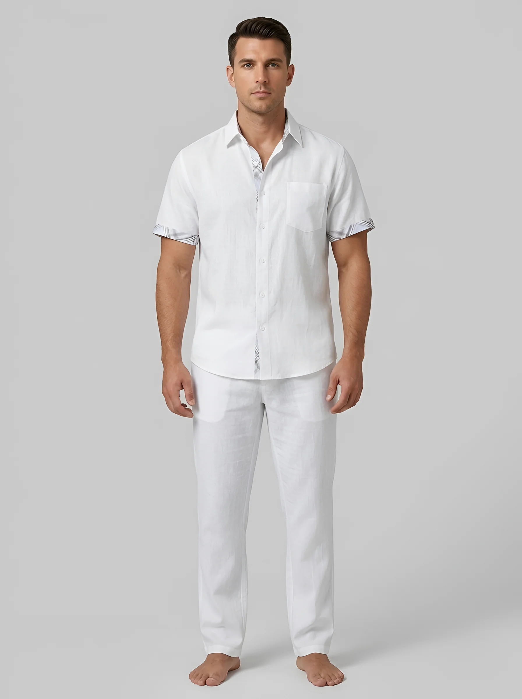 Camicia uomo cotone maniche corte con bottoni camicia estiva casual uomo - Image 5