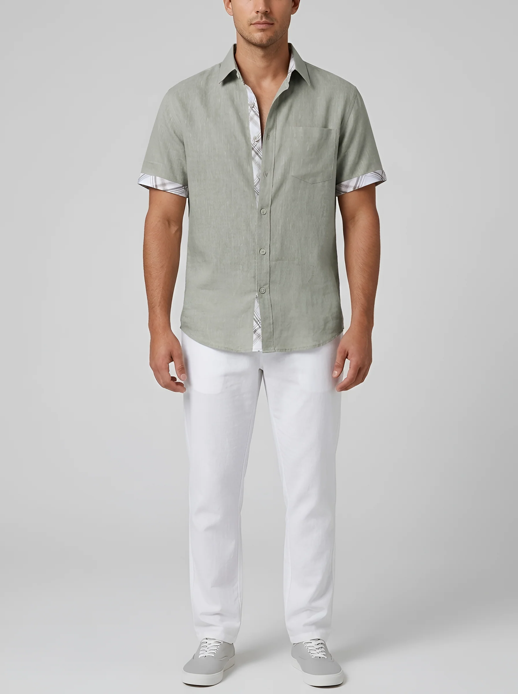 Camicia uomo cotone maniche corte con bottoni camicia estiva casual uomo - Image 6