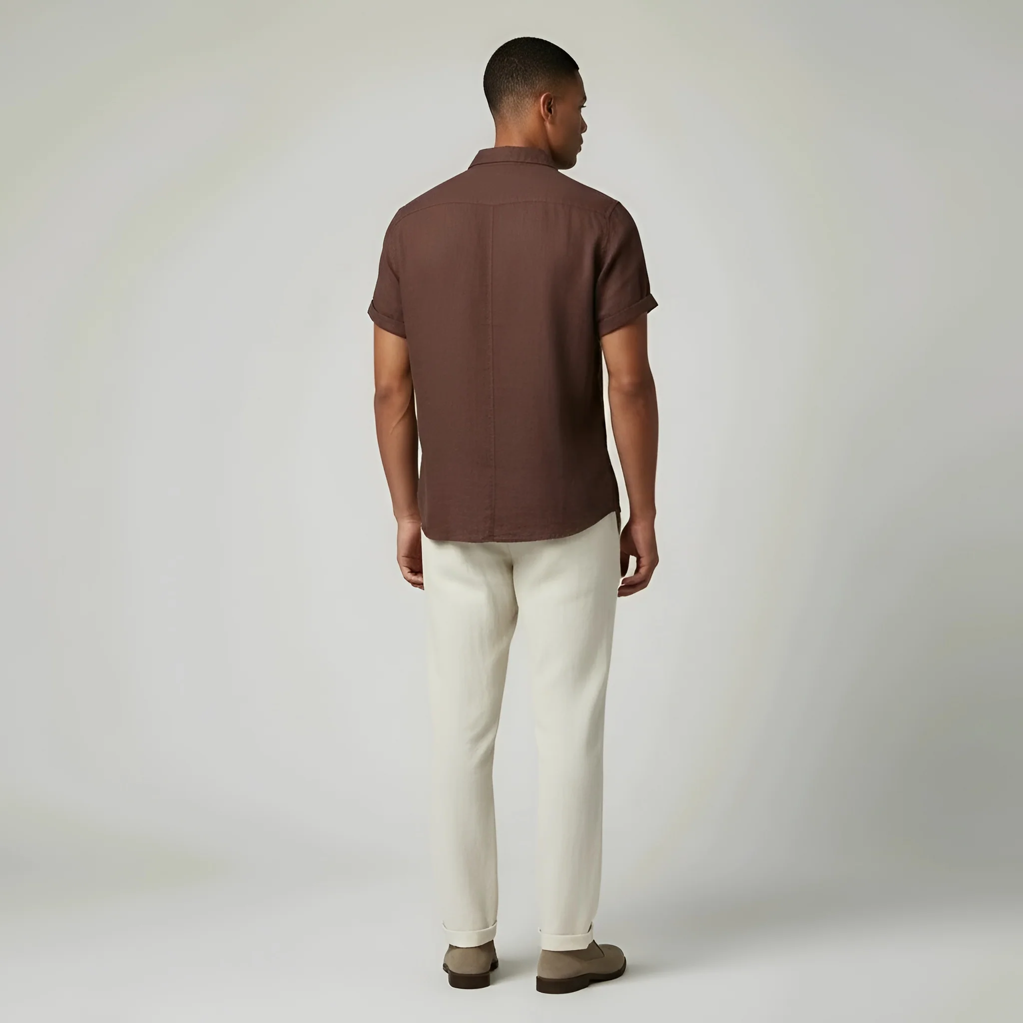 Camicia uomo maniche corte lino casual camicia estiva uomo traspirante con bottoni - Image 3