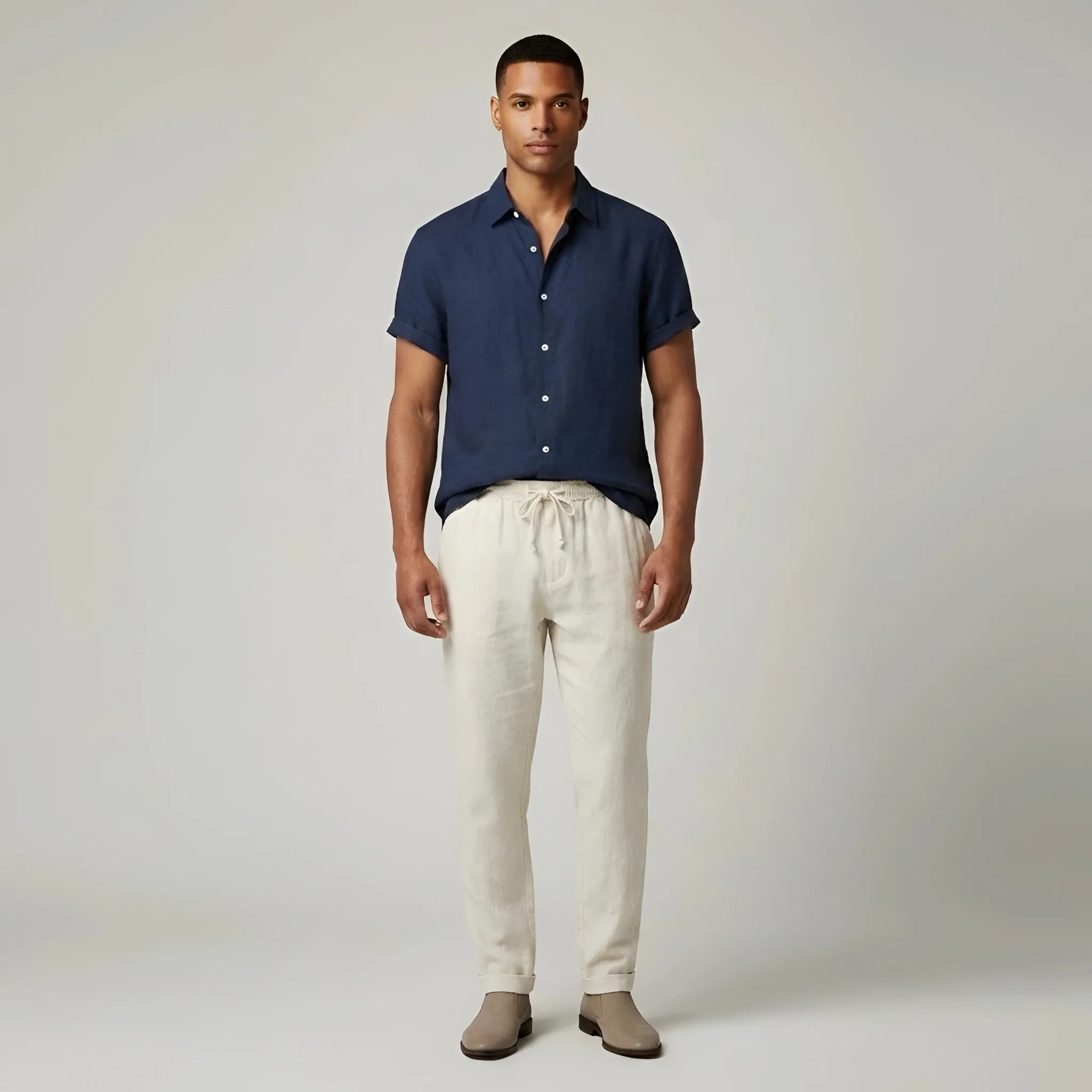 Camicia uomo maniche corte lino casual camicia estiva uomo traspirante con bottoni - Image 4