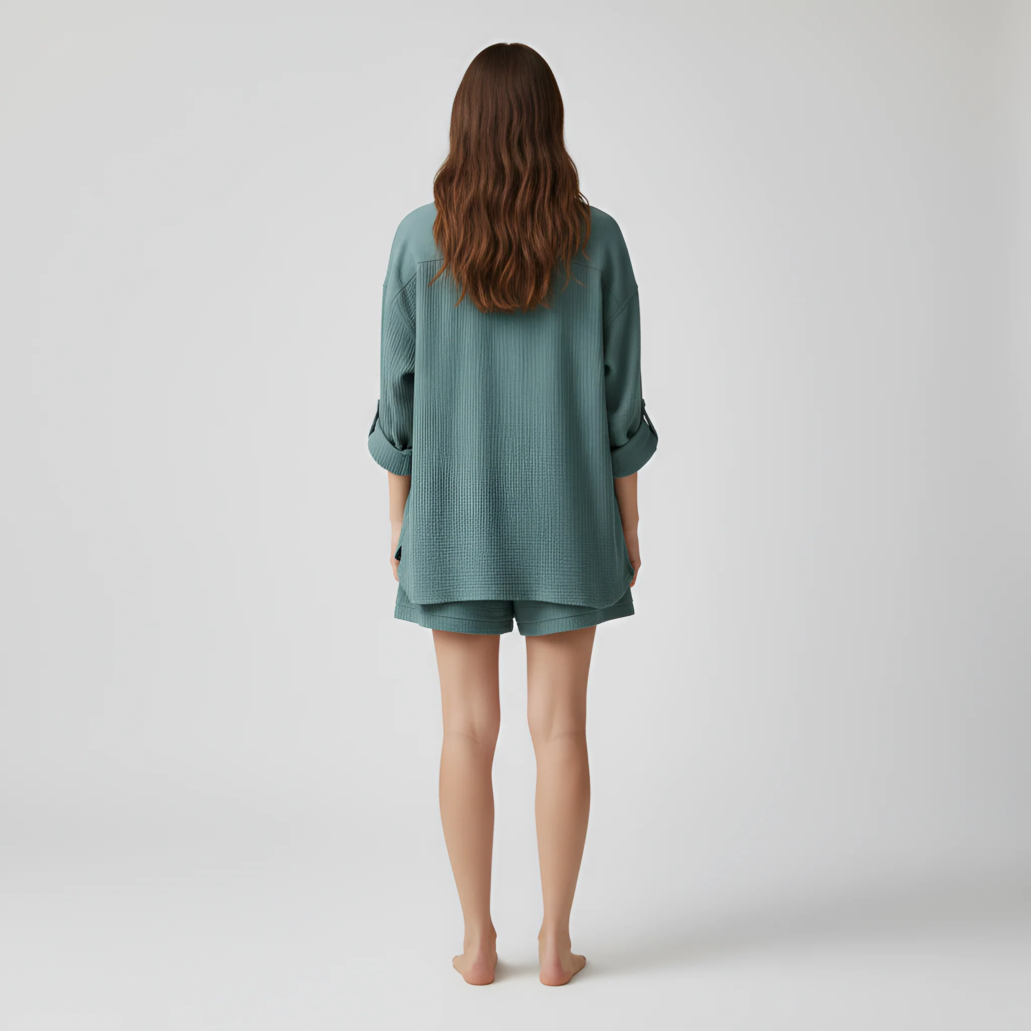 Completo donna camicia e shorts in cotone leggero con vita elasticizzata - Image 3