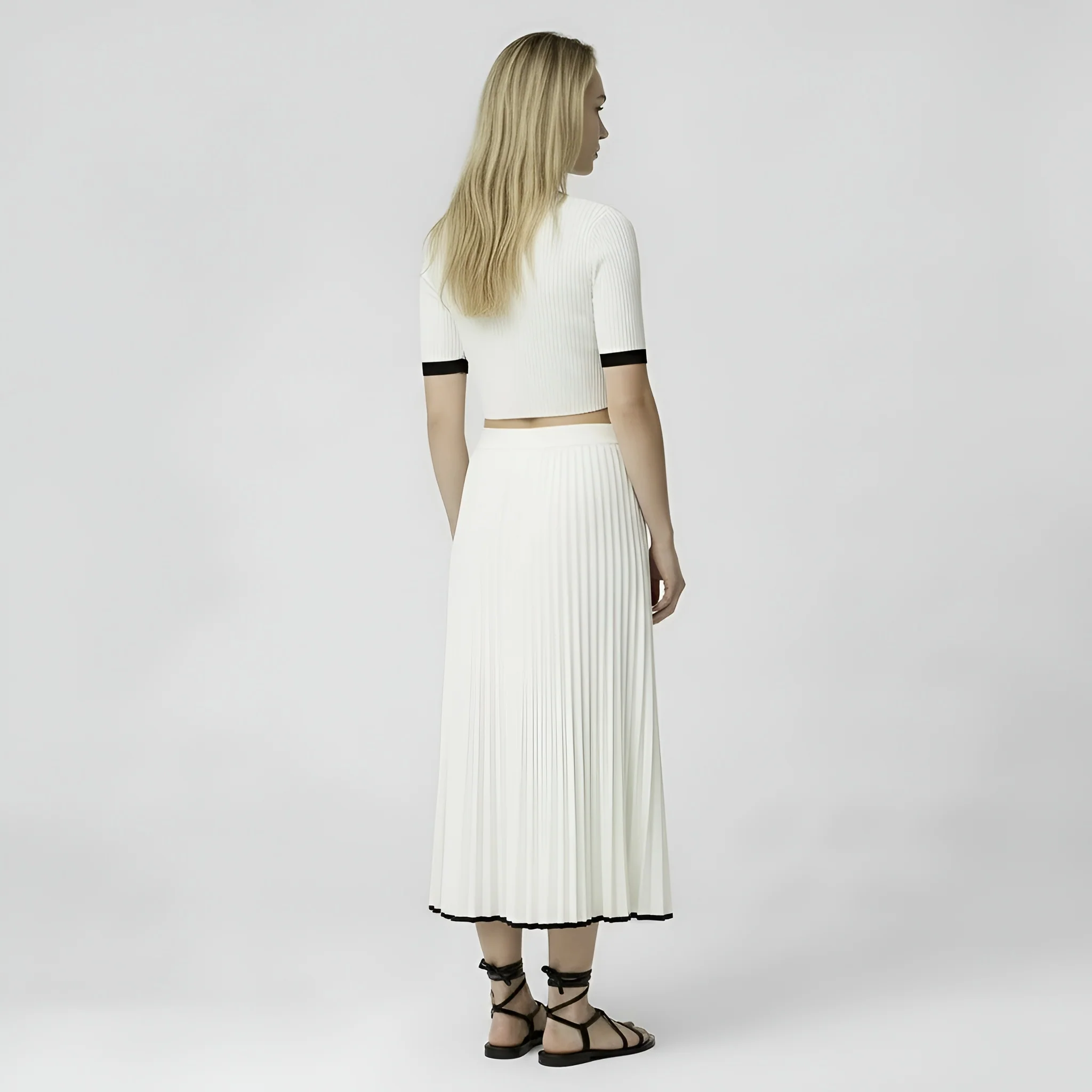 Completo donna top e gonna plissettata set elegante coordinato midi casual estivo - Image 3
