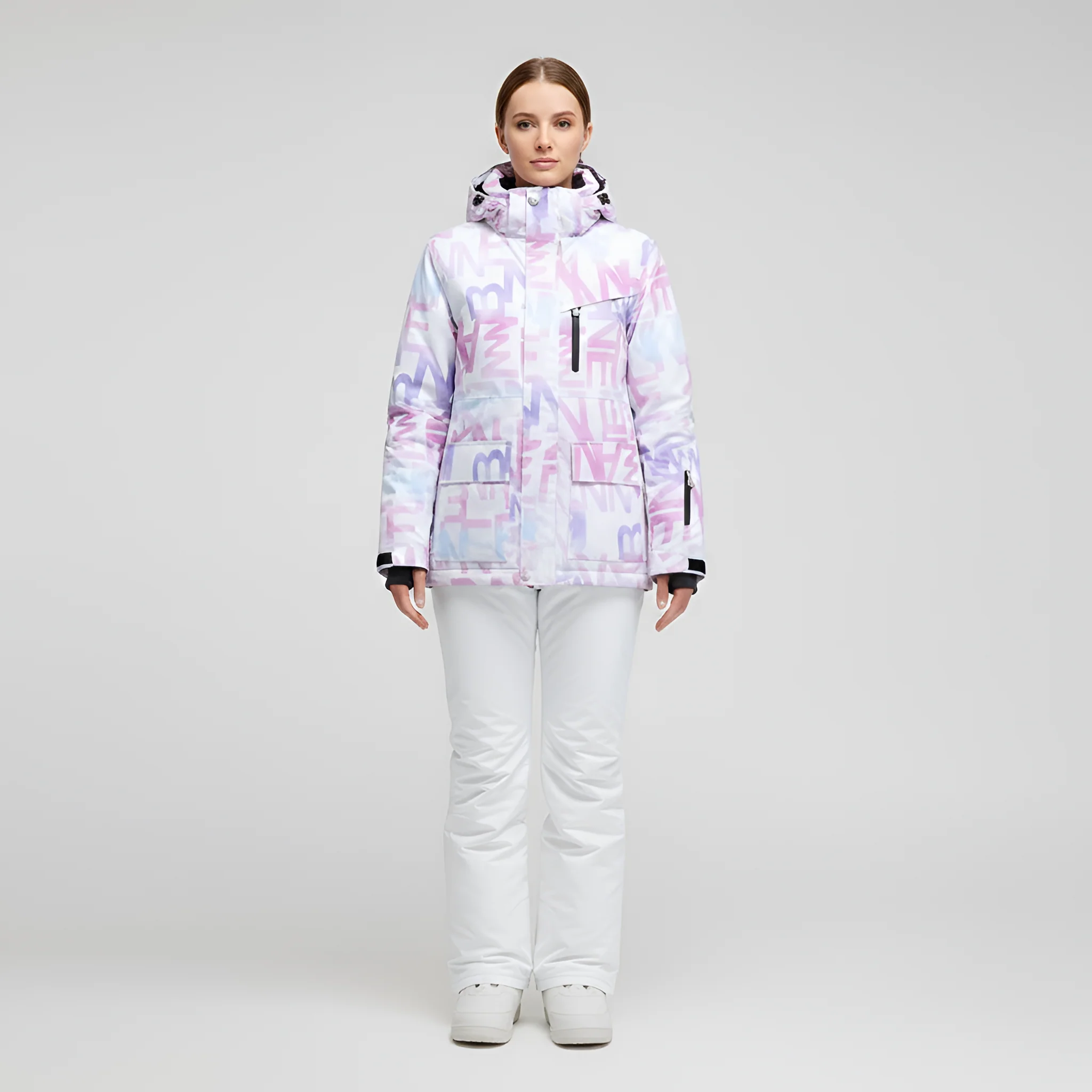 Completo sci donna giacca e pantaloni impermeabili con cappuccio - Image 4