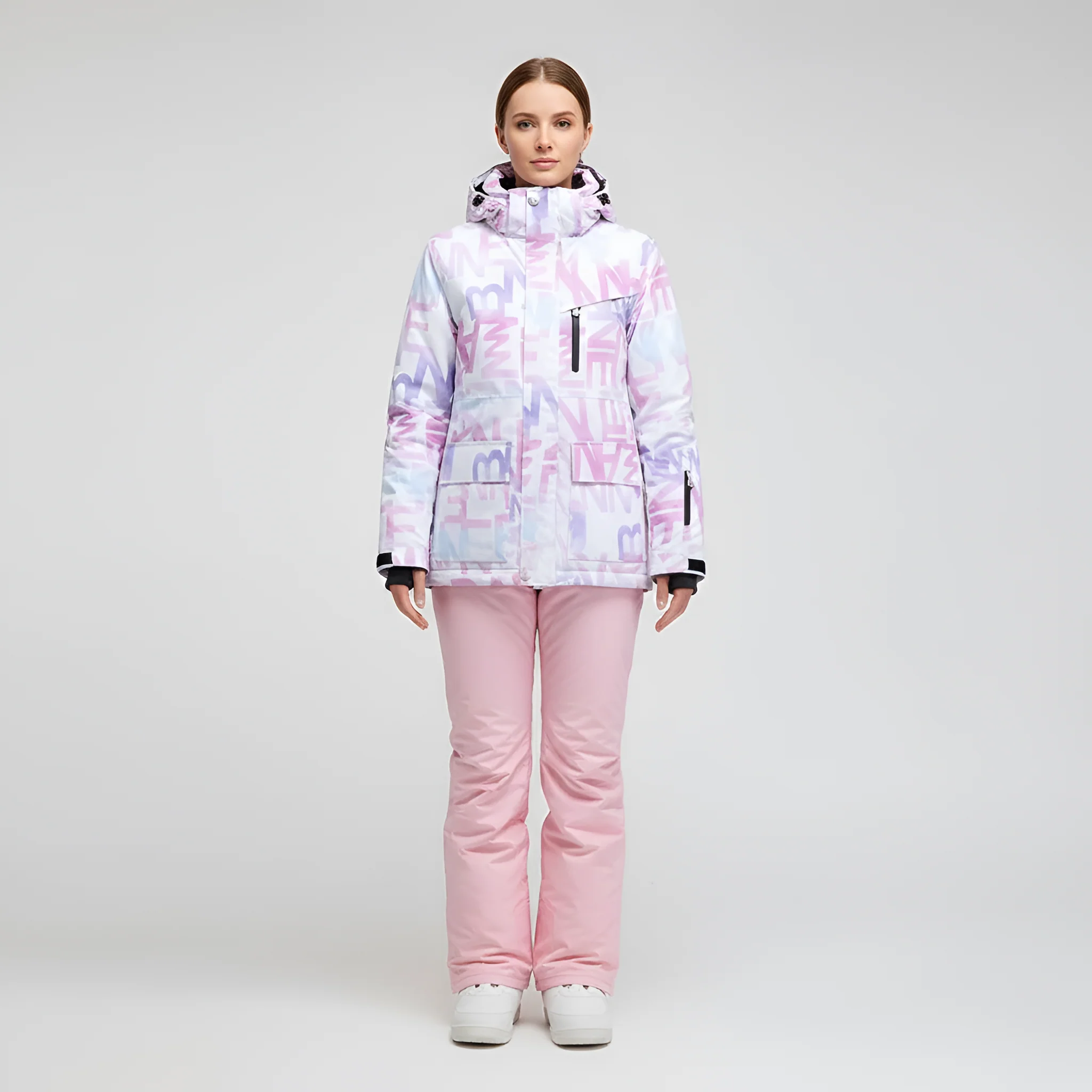 Completo sci donna giacca e pantaloni impermeabili con cappuccio - Image 5