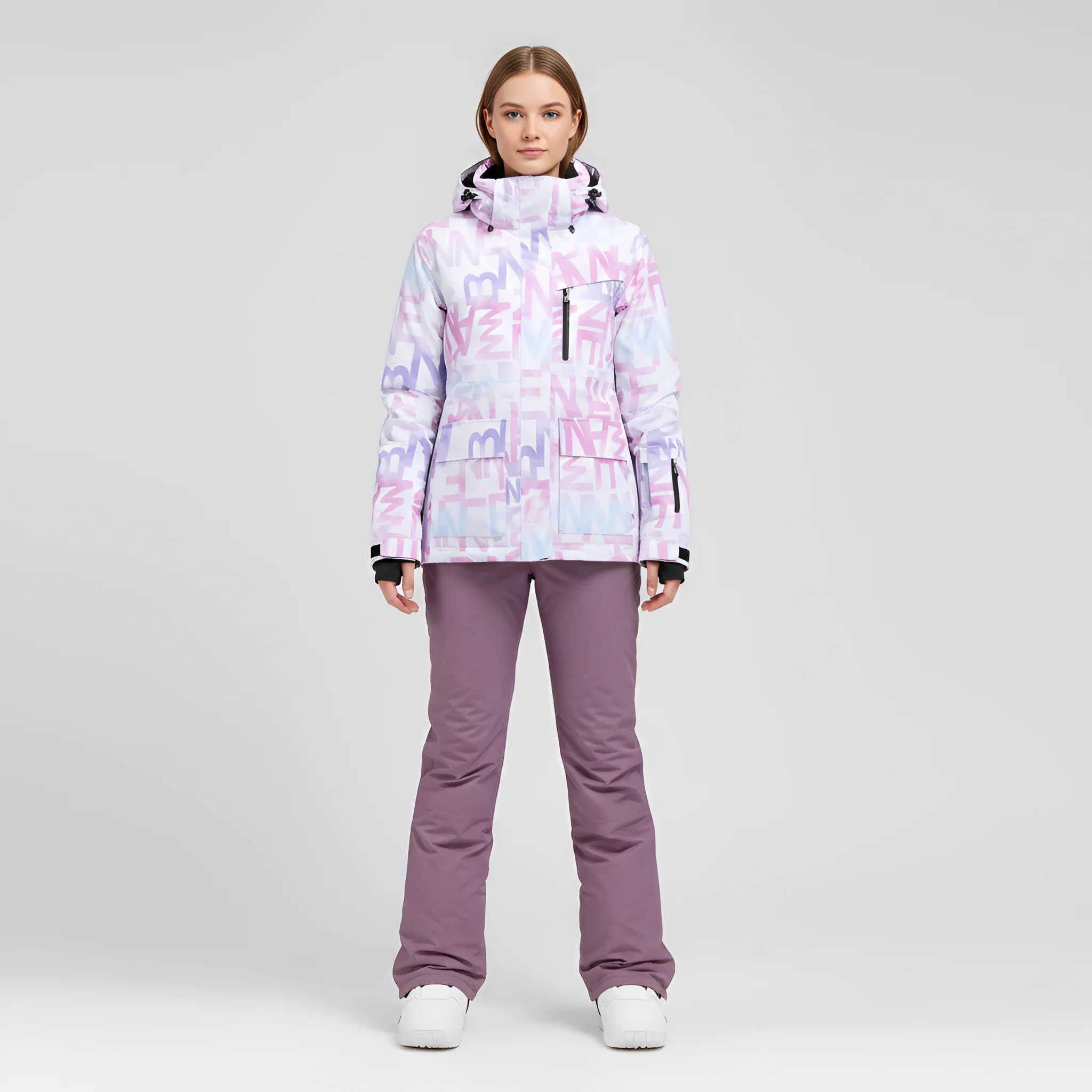 Completo sci donna giacca e pantaloni impermeabili con cappuccio - Image 6