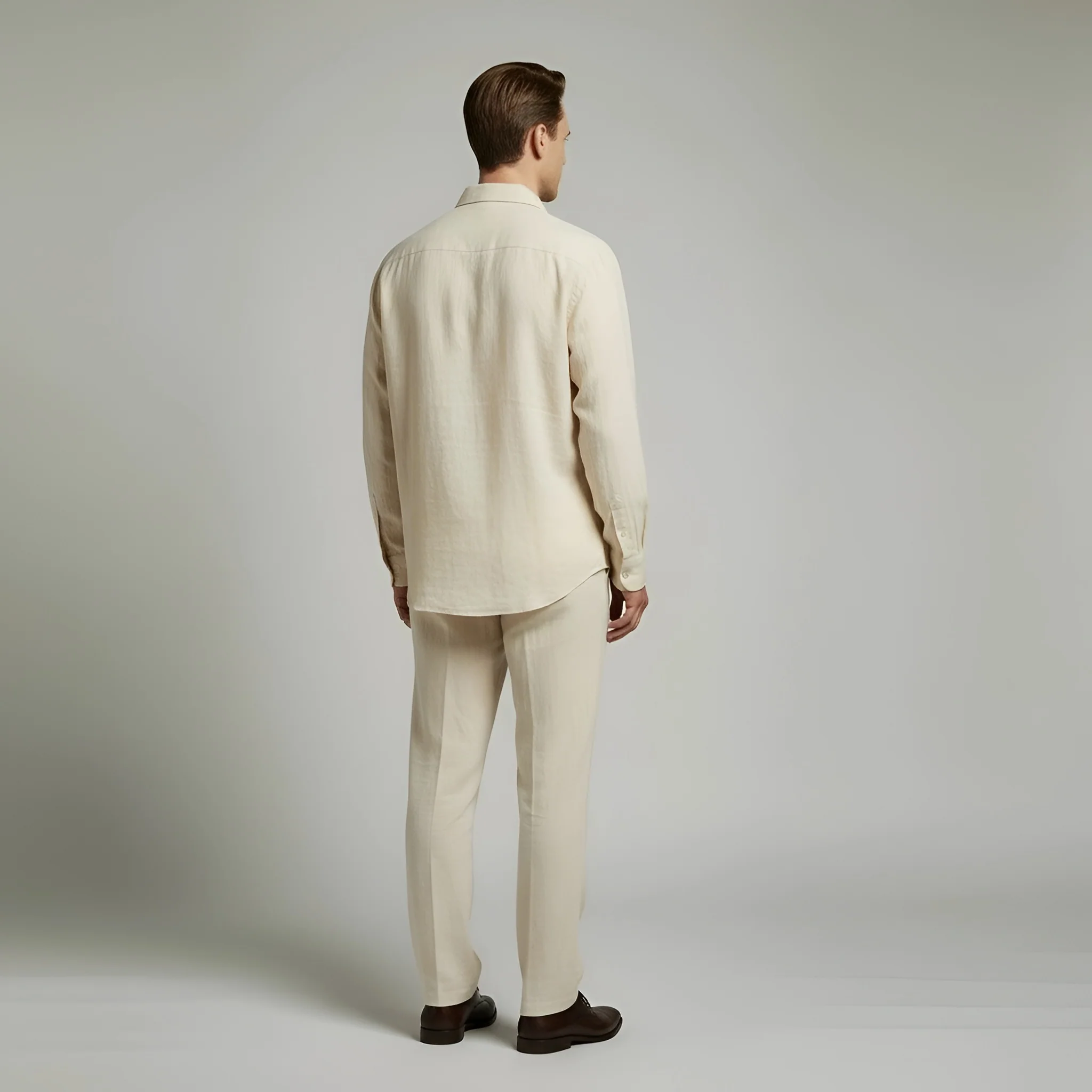 Completo Uomo in Lino Camicia e Pantaloni Elegante Casual Estivo Maniche Lunghe - Image 3