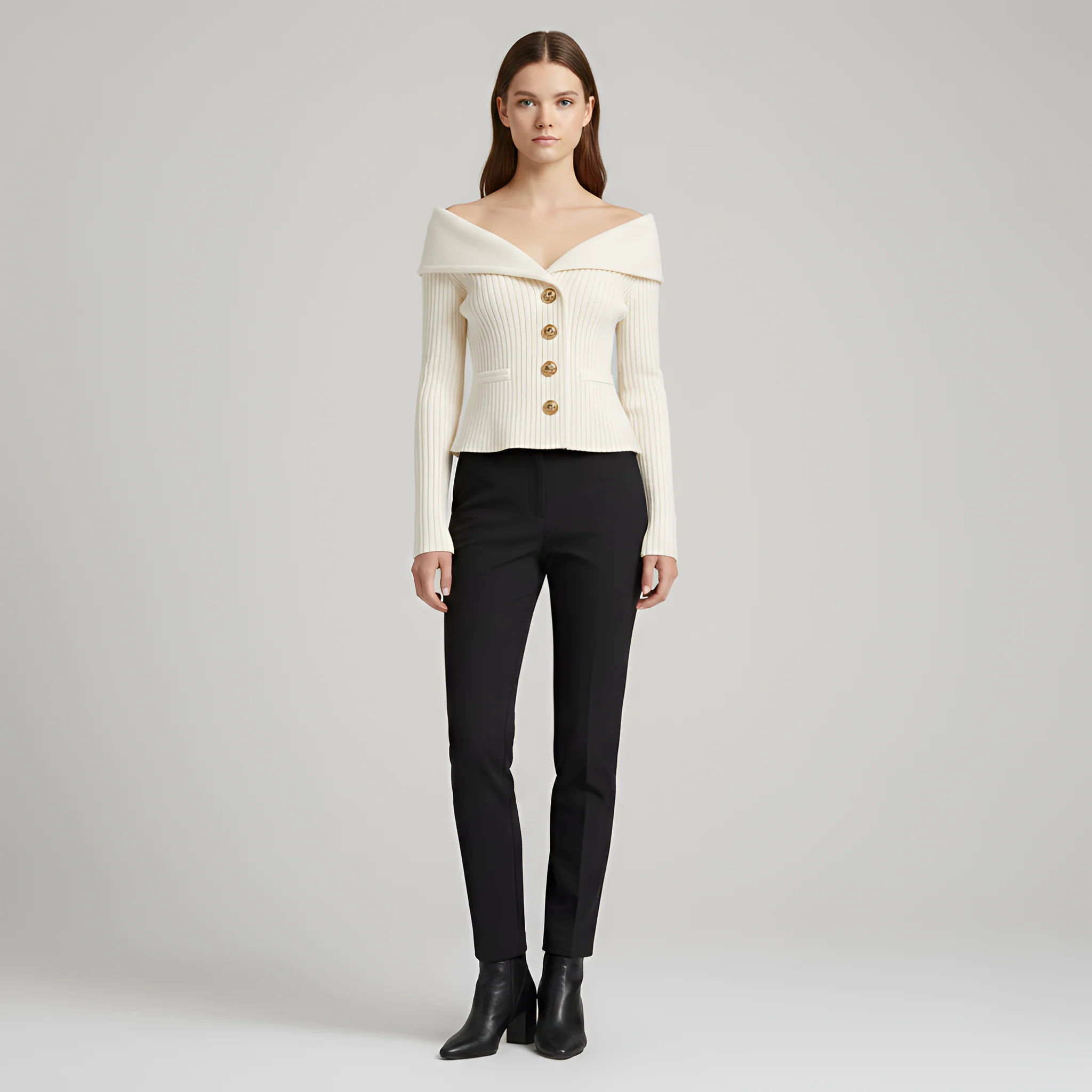 Giacca cardigan donna a coste con bottoni scollo a V fit aderente - Image 5