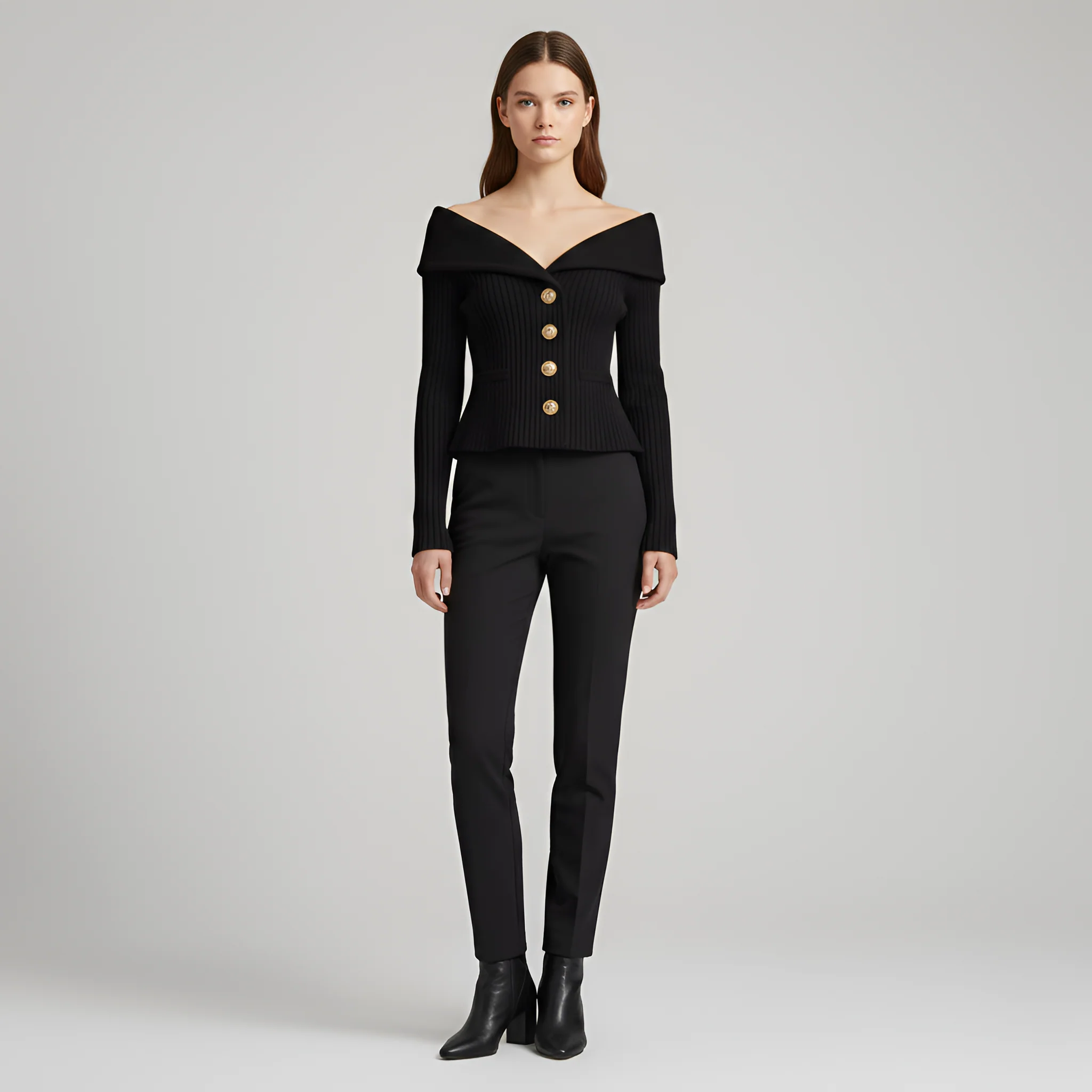 Giacca cardigan donna a coste con bottoni scollo a V fit aderente - Image 6
