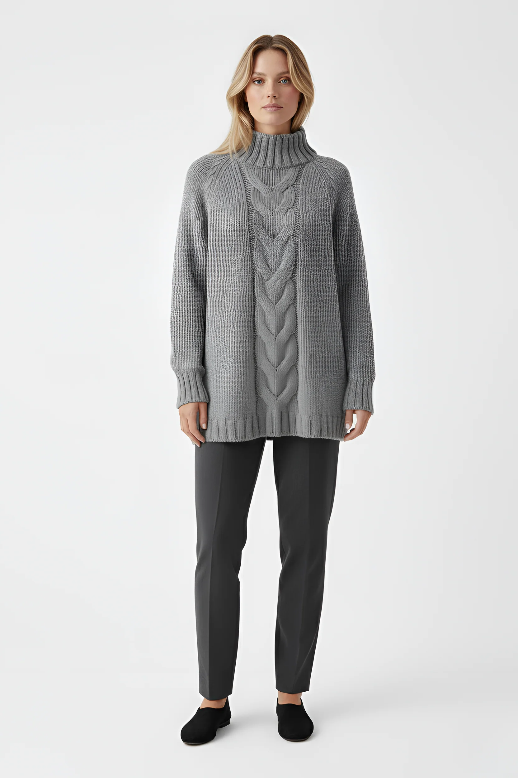 Maglione dolcevita donna lavorato a trecce vestibilità morbida - Image 4