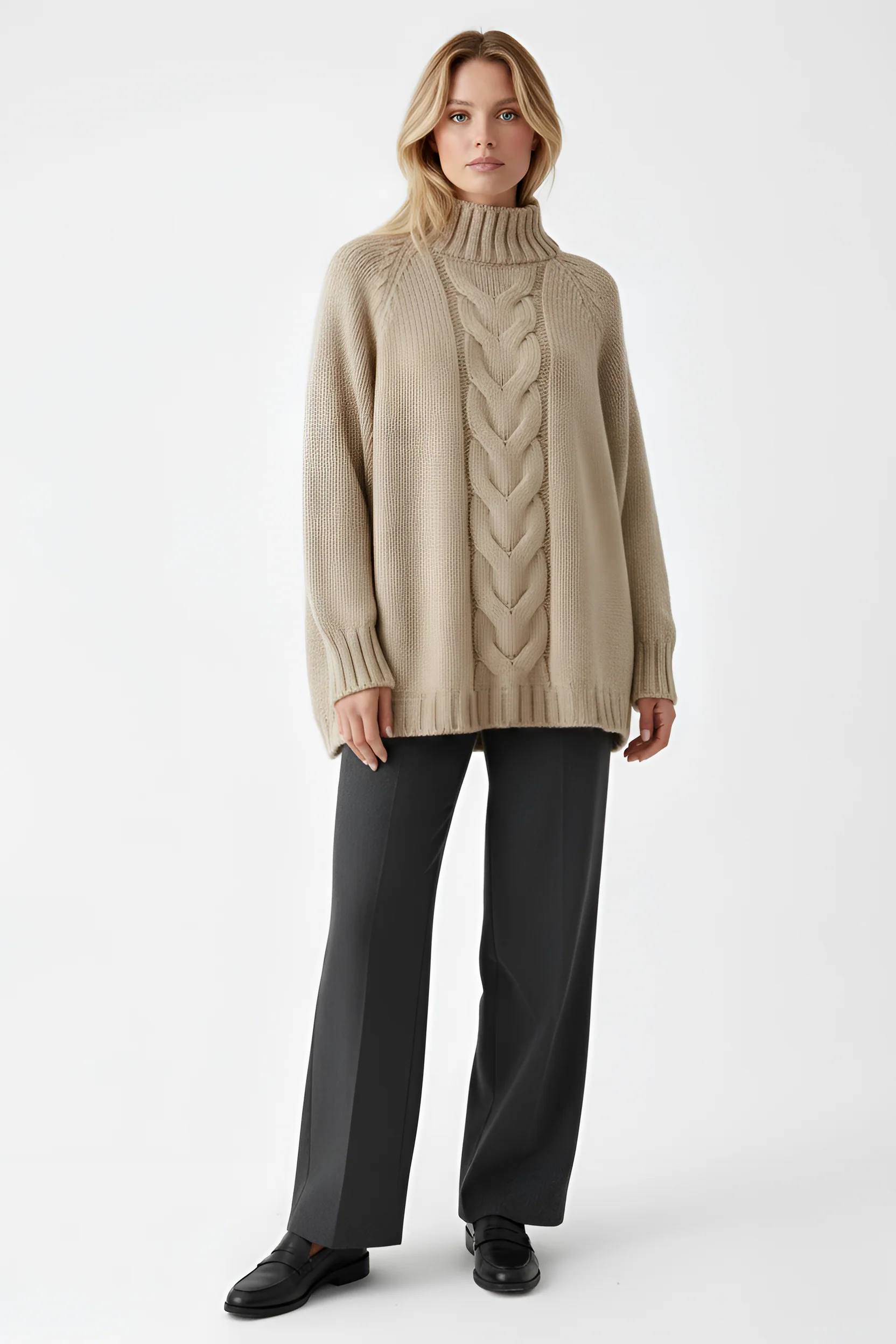 Maglione dolcevita donna lavorato a trecce vestibilità morbida - Image 5