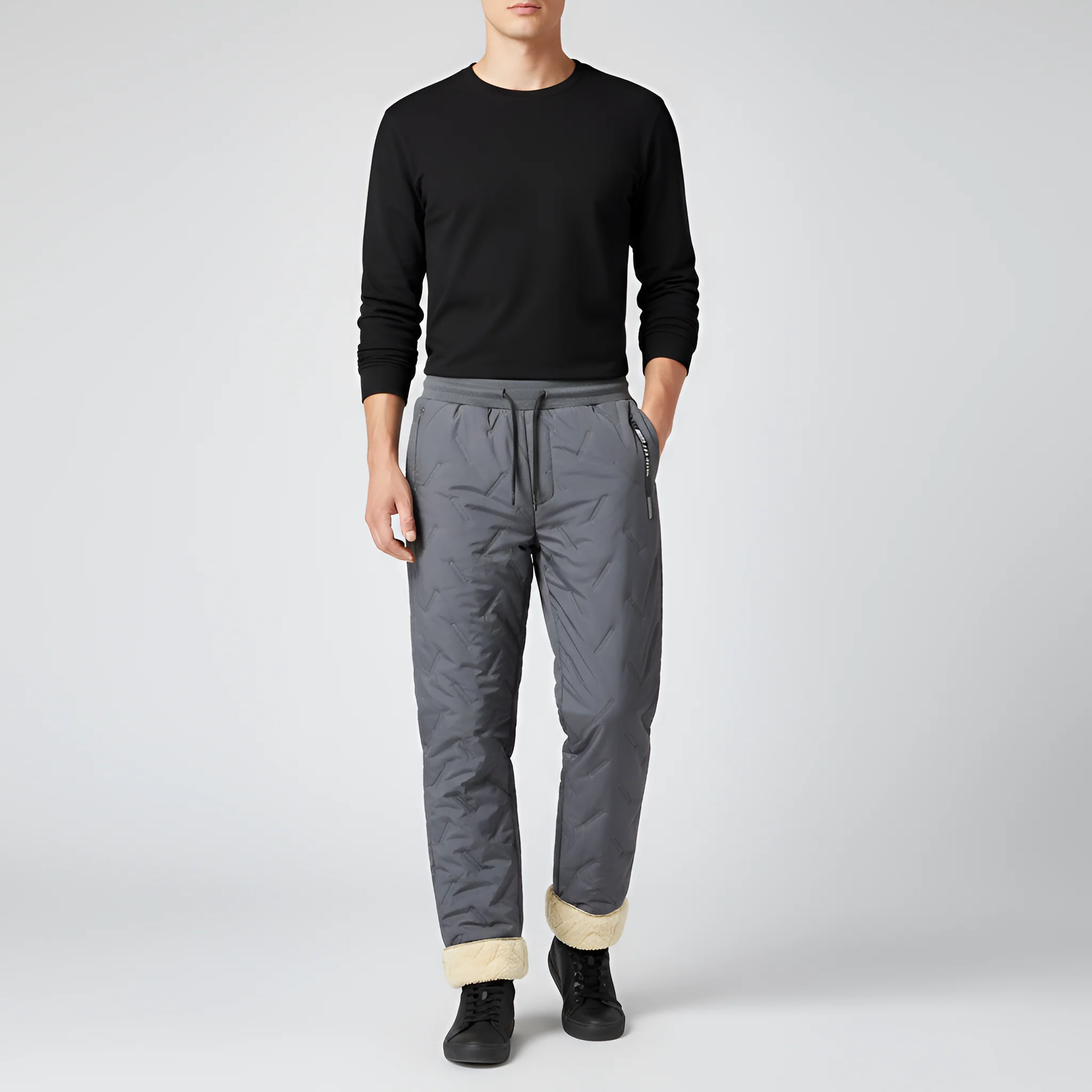 Pantaloni tuta uomo imbottiti con pile interno vita elasticizzata - Image 4