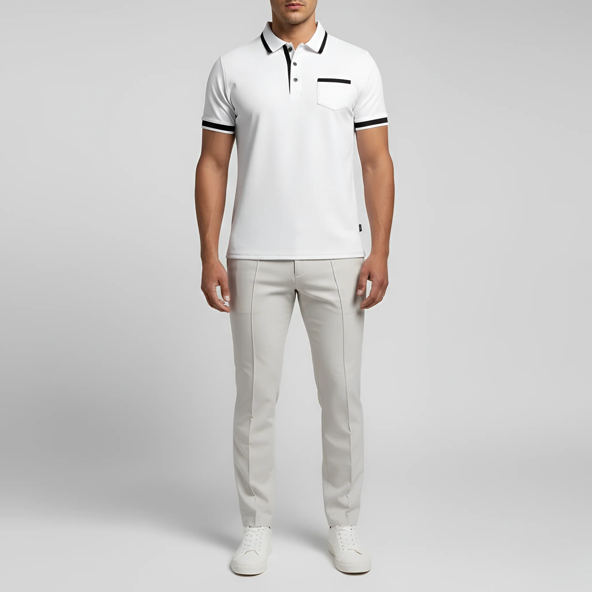 Polo Uomo in Cotone Manica Corta con Colletto e Taschino Slim Fit - Image 4