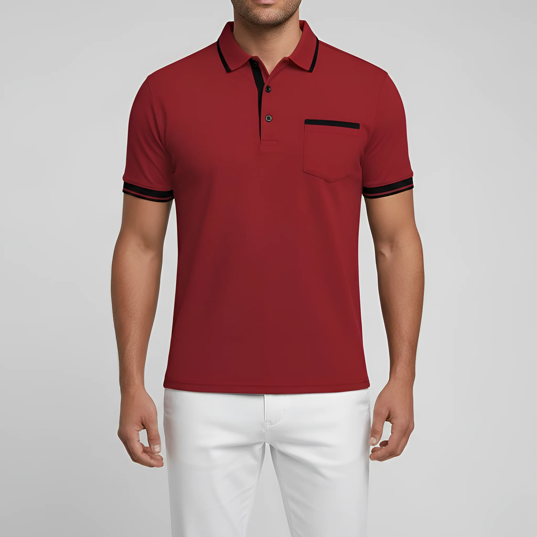 Polo Uomo in Cotone Manica Corta con Colletto e Taschino Slim Fit - Image 5