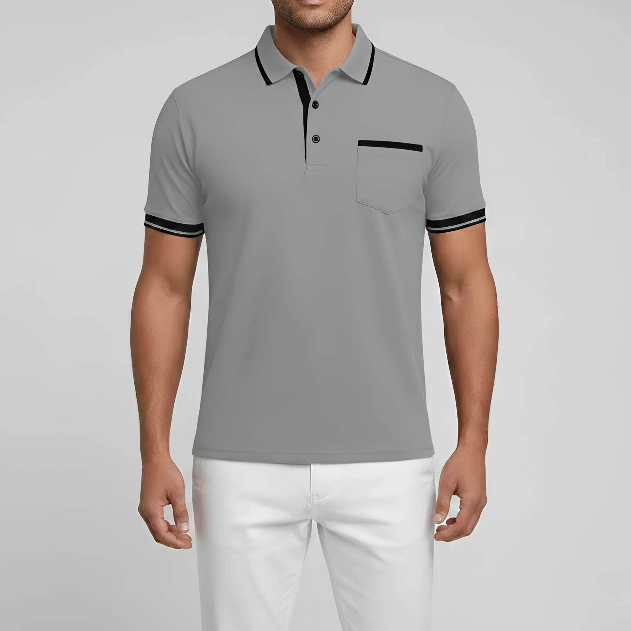 Polo Uomo in Cotone Manica Corta con Colletto e Taschino Slim Fit - Image 6