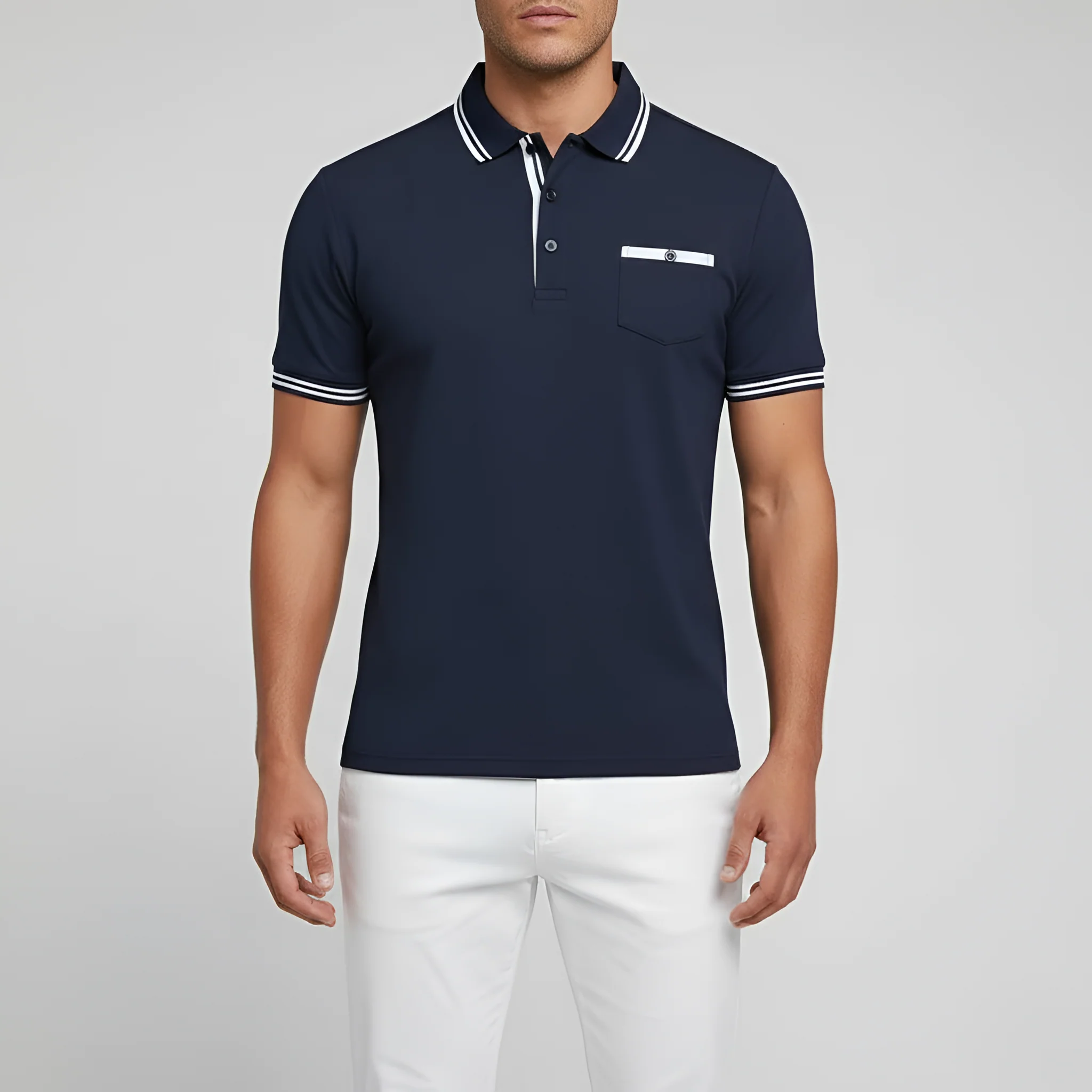 Polo Uomo in Cotone Manica Corta con Colletto e Taschino Slim Fit - Image 7