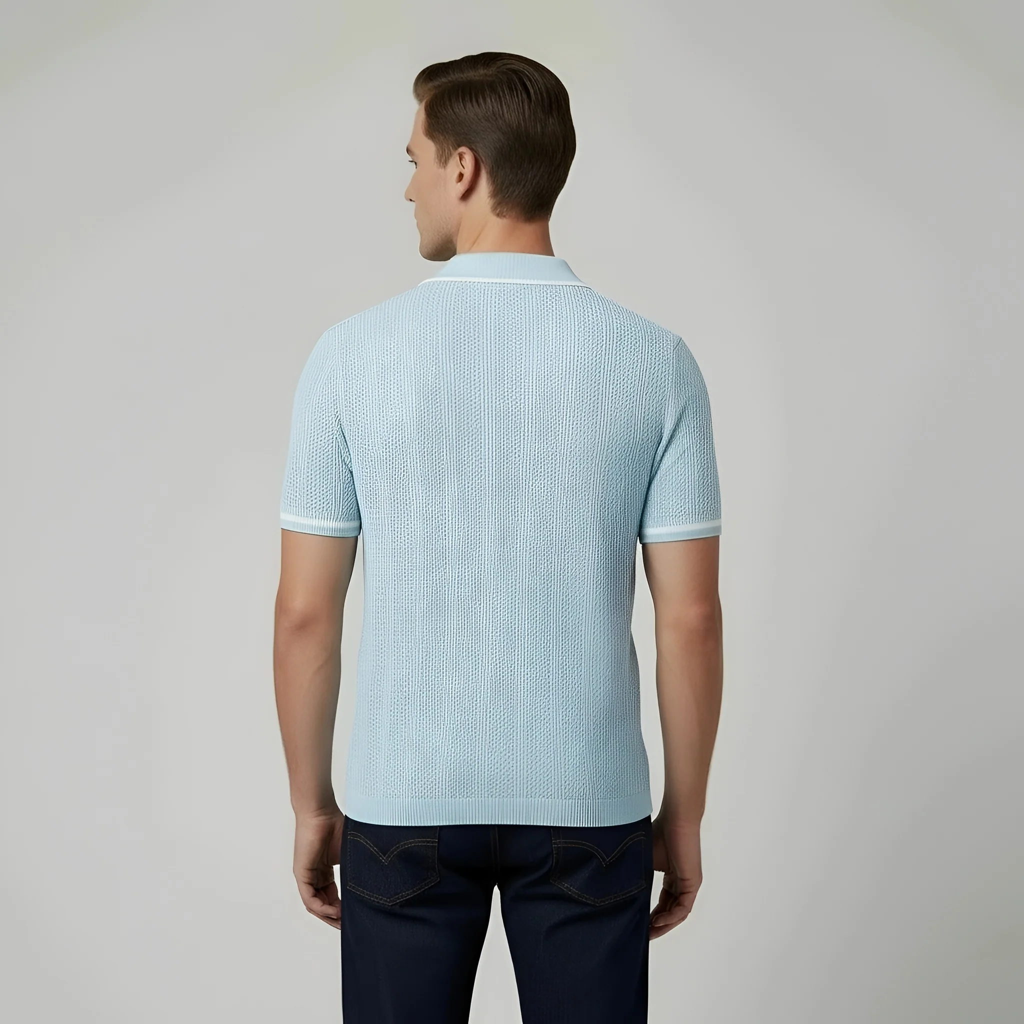 Polo uomo maglia traforata cotone manica corta camicia estiva traspirante - Image 3