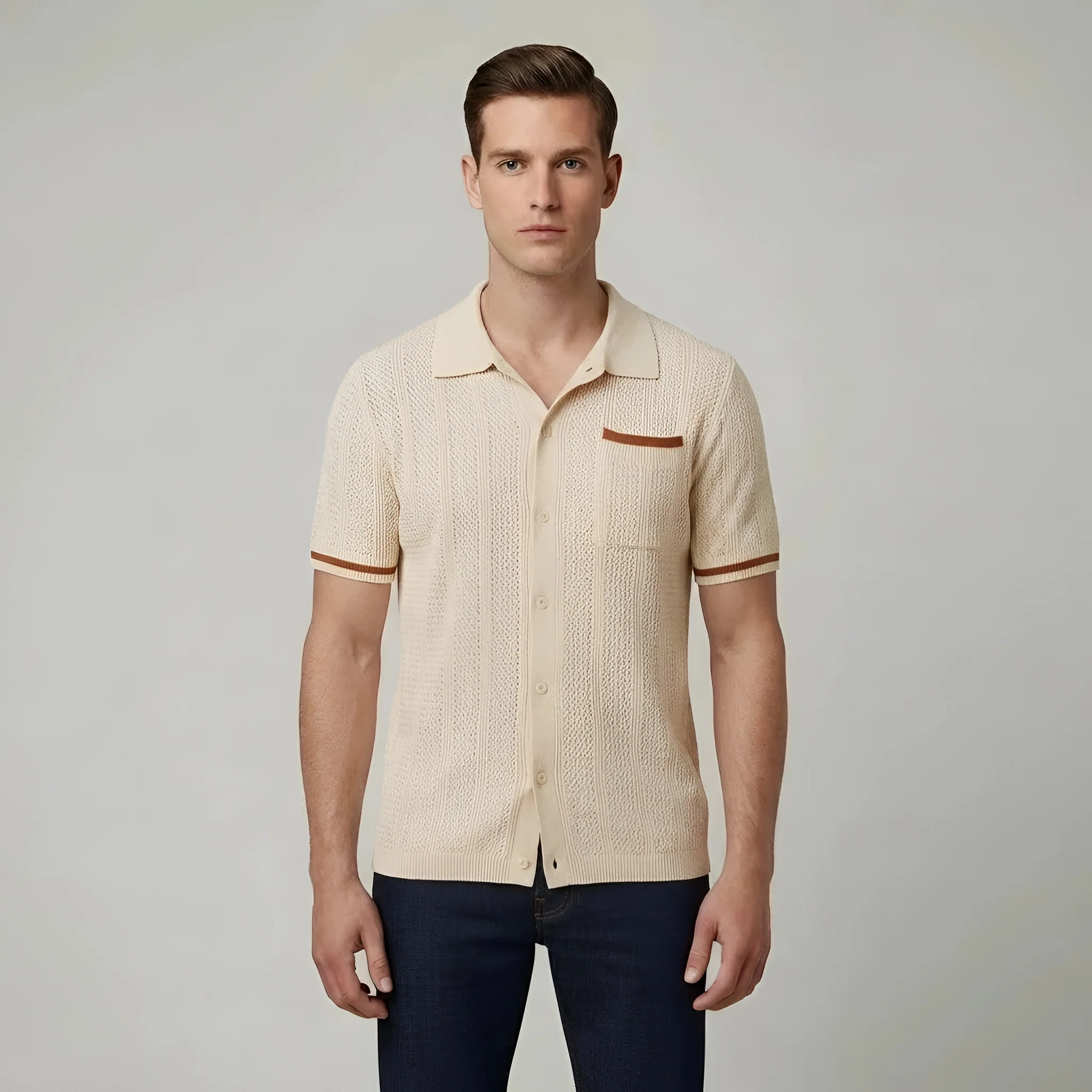 Polo uomo maglia traforata cotone manica corta camicia estiva traspirante - Image 4