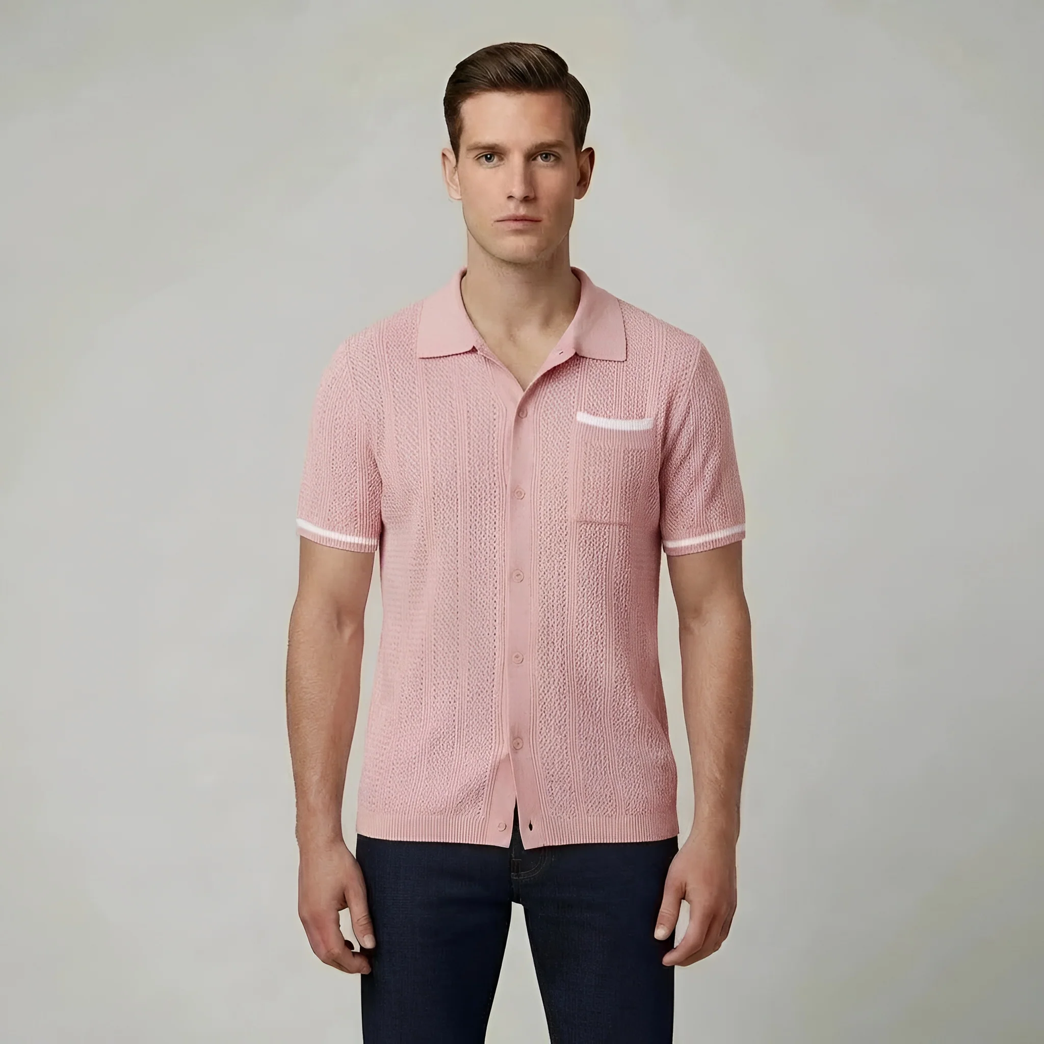 Polo uomo maglia traforata cotone manica corta camicia estiva traspirante - Image 5