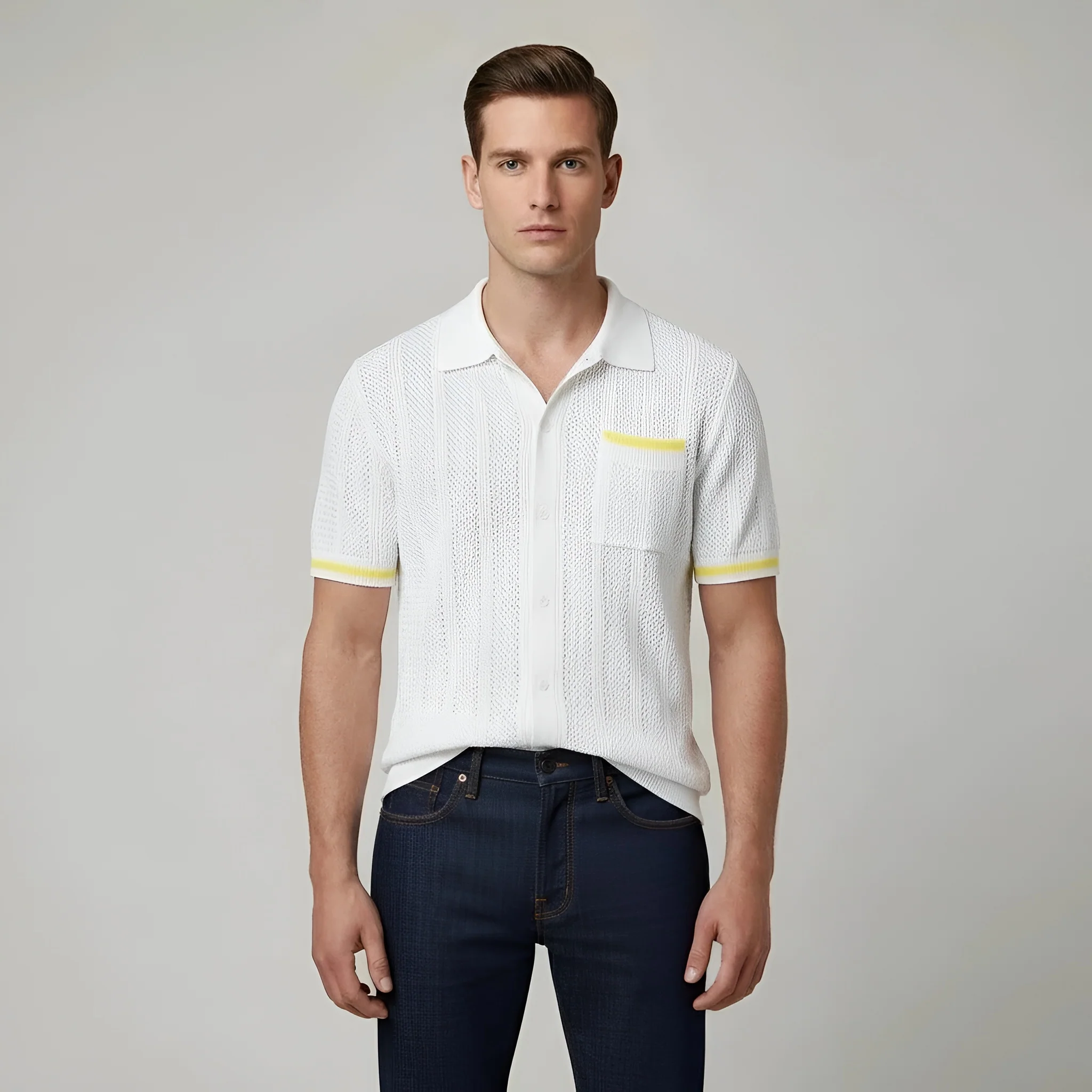 Polo uomo maglia traforata cotone manica corta camicia estiva traspirante - Image 6