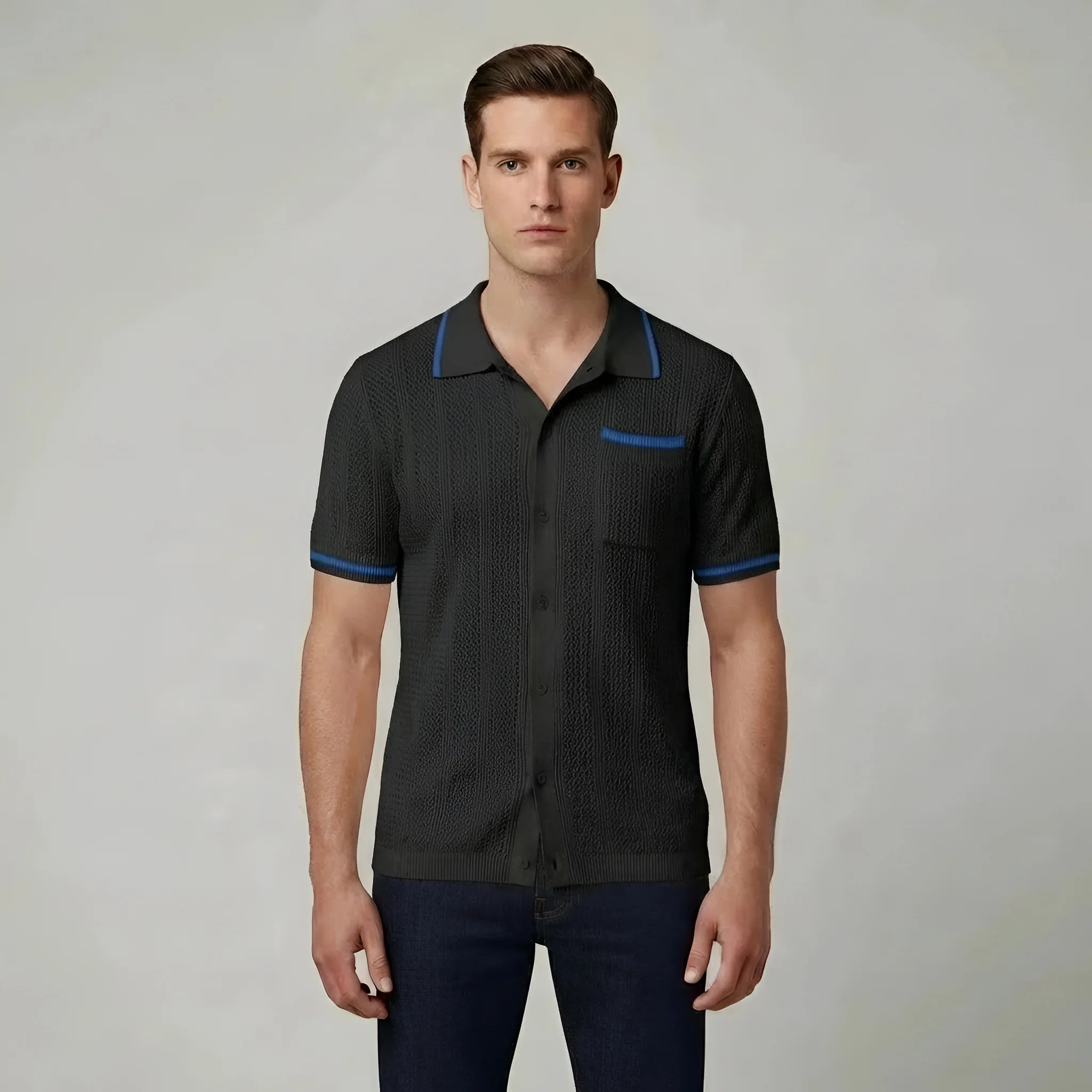 Polo uomo maglia traforata cotone manica corta camicia estiva traspirante - Image 7