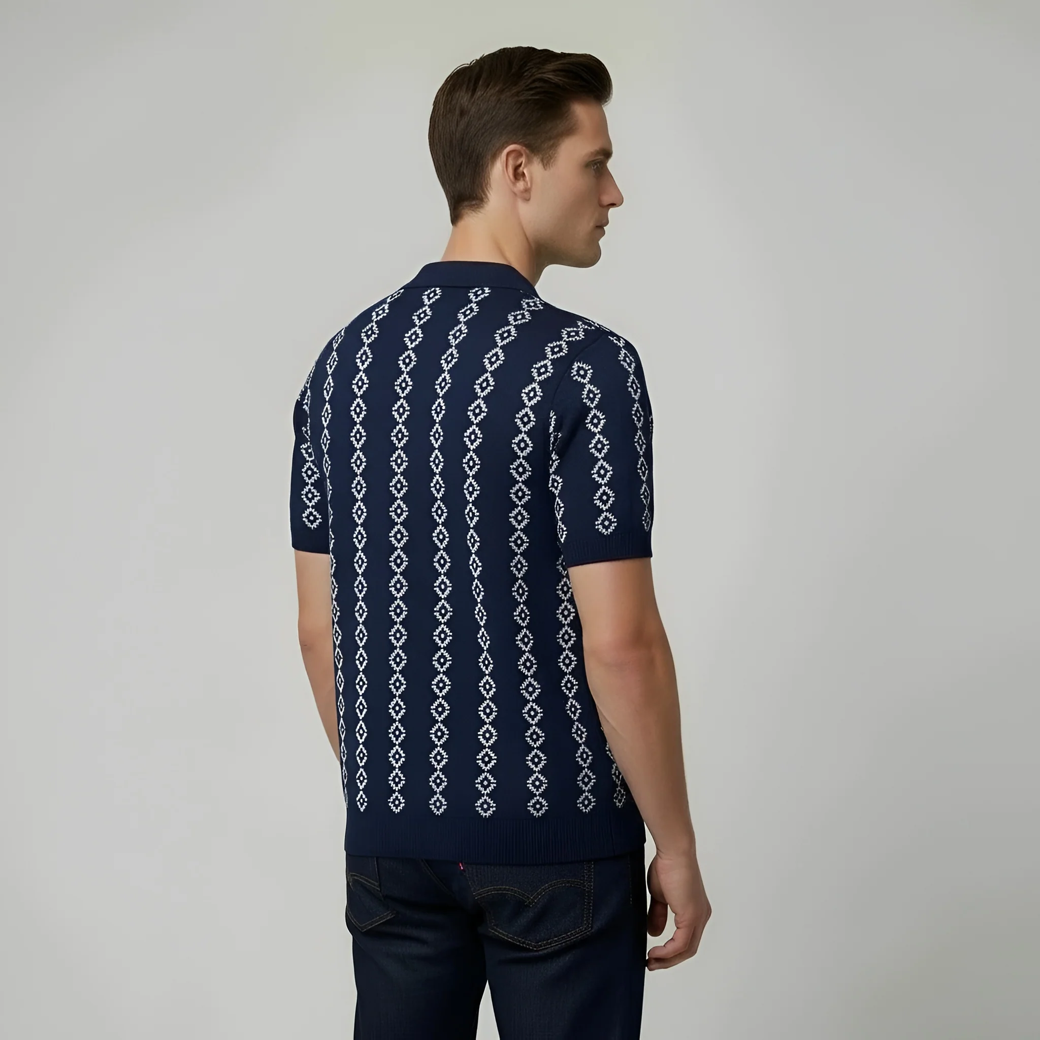 Polo uomo maglia traforata manica corta colletto camicia casual estiva uomo - Image 3