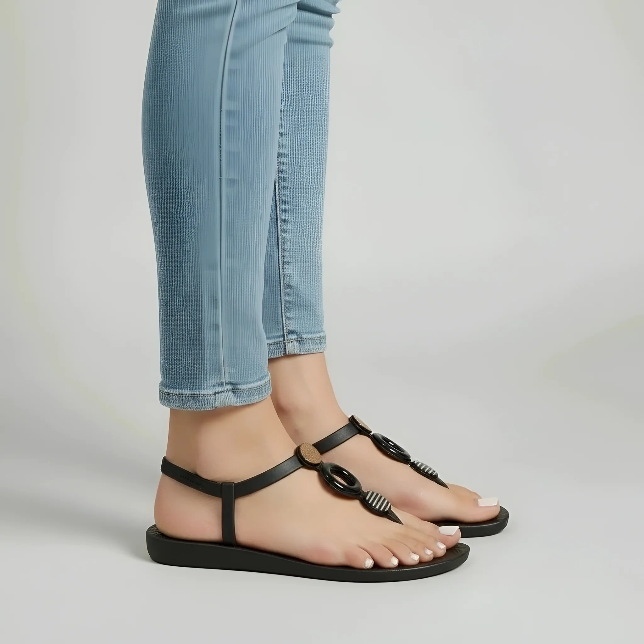 Sandali infradito donna flat con cinturino e decorazioni casual estive - Image 2