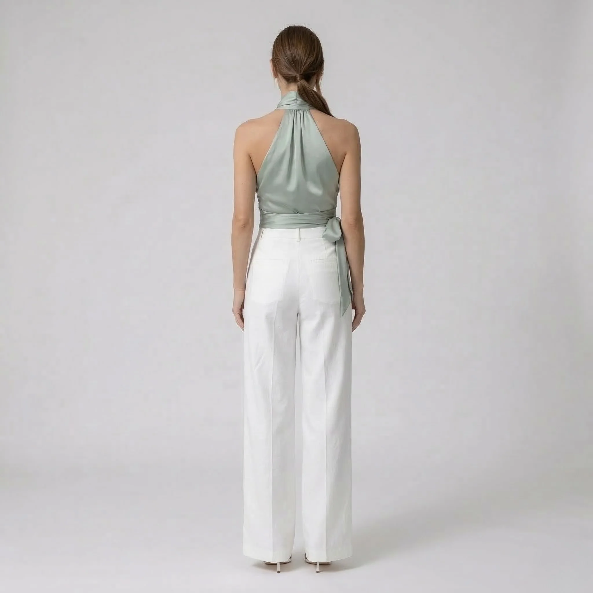 Top Donna Elegante con Scollo Halter e Cintura Camicetta Senza Maniche Slim Fit - Image 3
