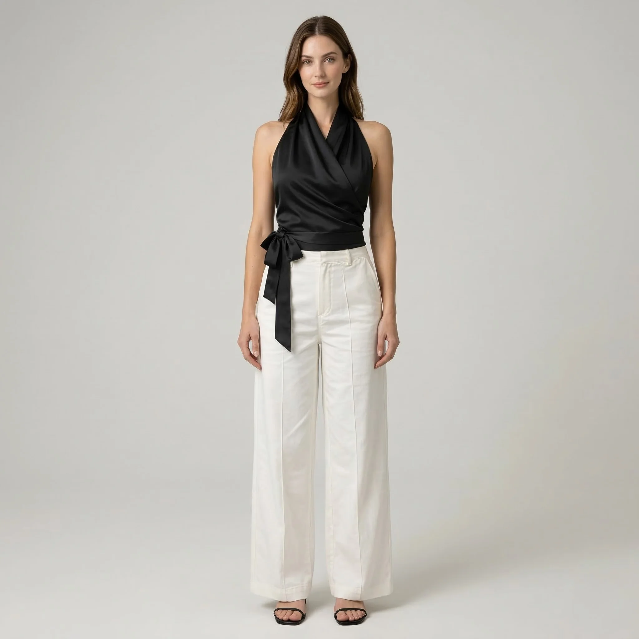 Top Donna Elegante con Scollo Halter e Cintura Camicetta Senza Maniche Slim Fit - Image 4