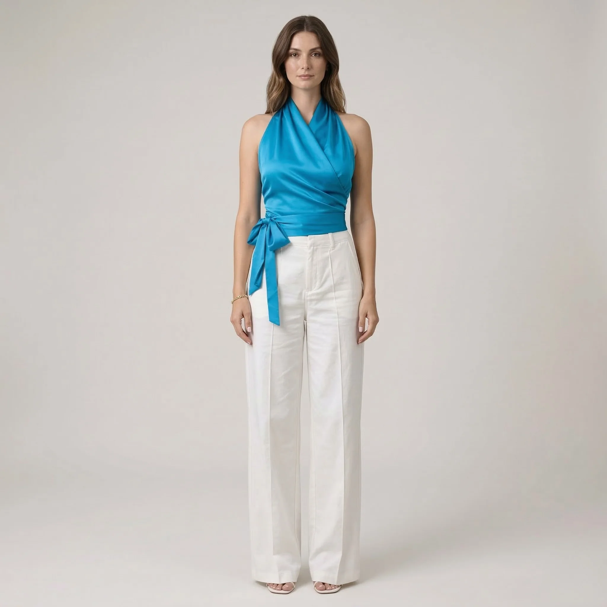 Top Donna Elegante con Scollo Halter e Cintura Camicetta Senza Maniche Slim Fit - Image 5