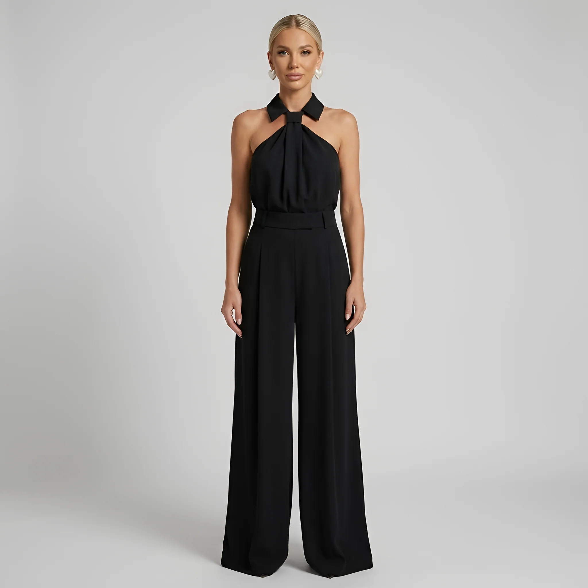 Tuta Elegante Donna con Pantaloni Palazzo e Top Halter Collo Alto - Image 6