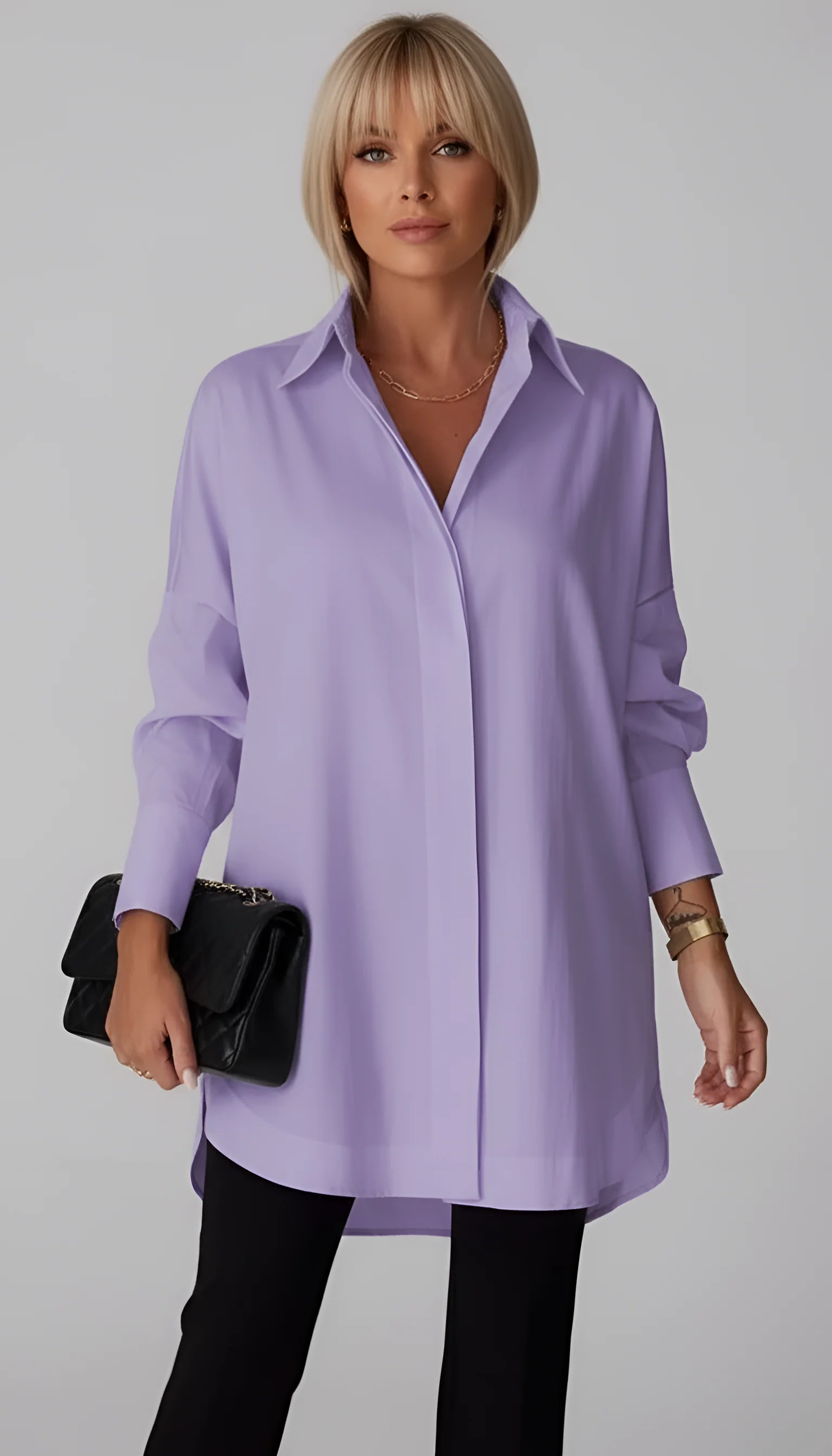 Valerios Fashion camicia donna oversize in cotone con colletto classico - Image 10