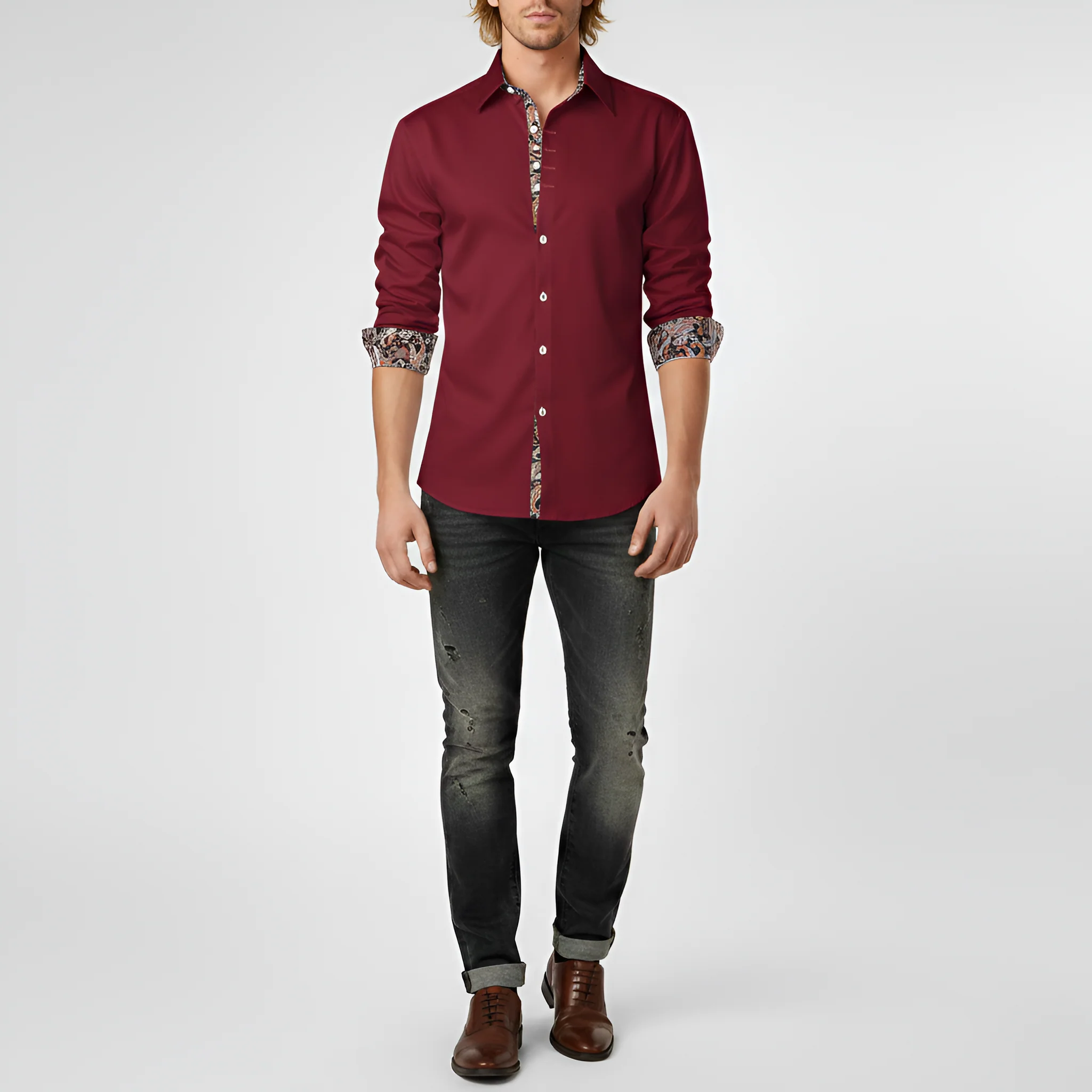 Valerios Fashion camicia uomo slim fit in cotone con dettagli stampati - Image 5