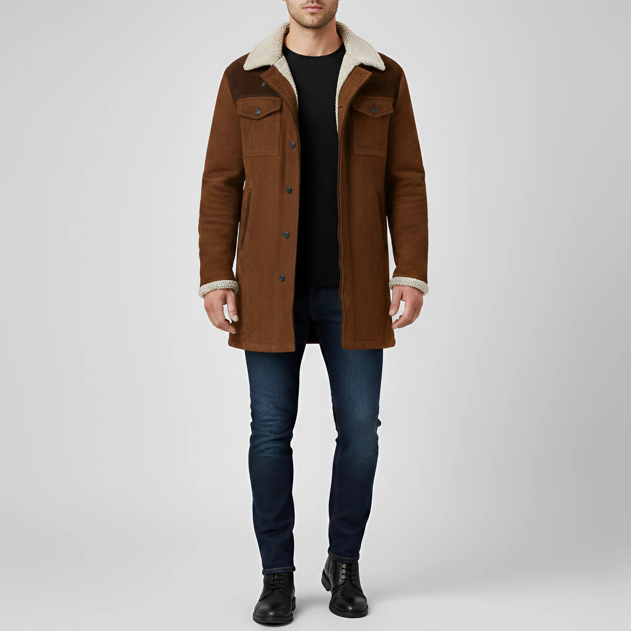 Valerios Fashion giacca uomo foderata in pile con colletto shearling e bottoni - Image 3