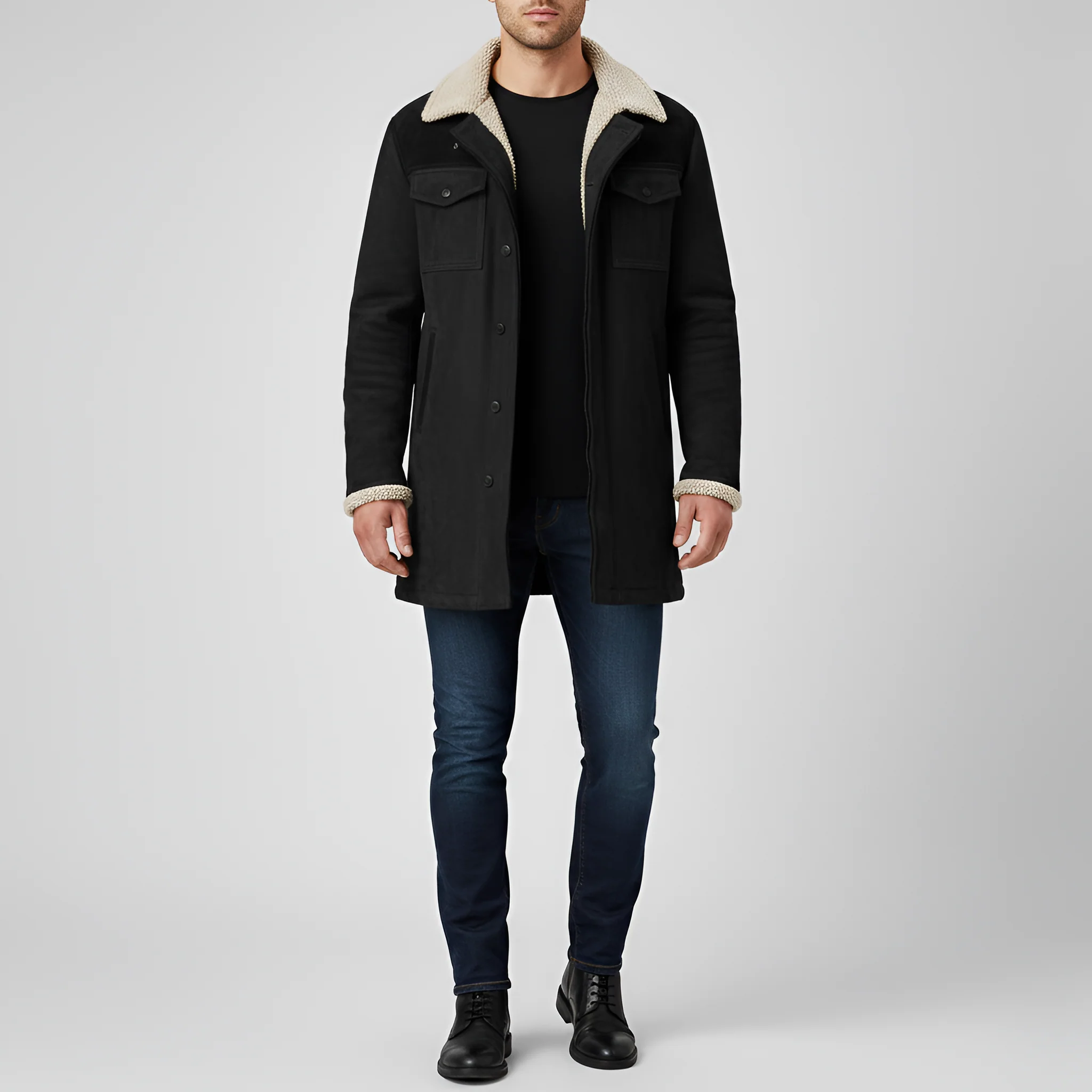 Valerios Fashion giacca uomo foderata in pile con colletto shearling e bottoni - Image 4