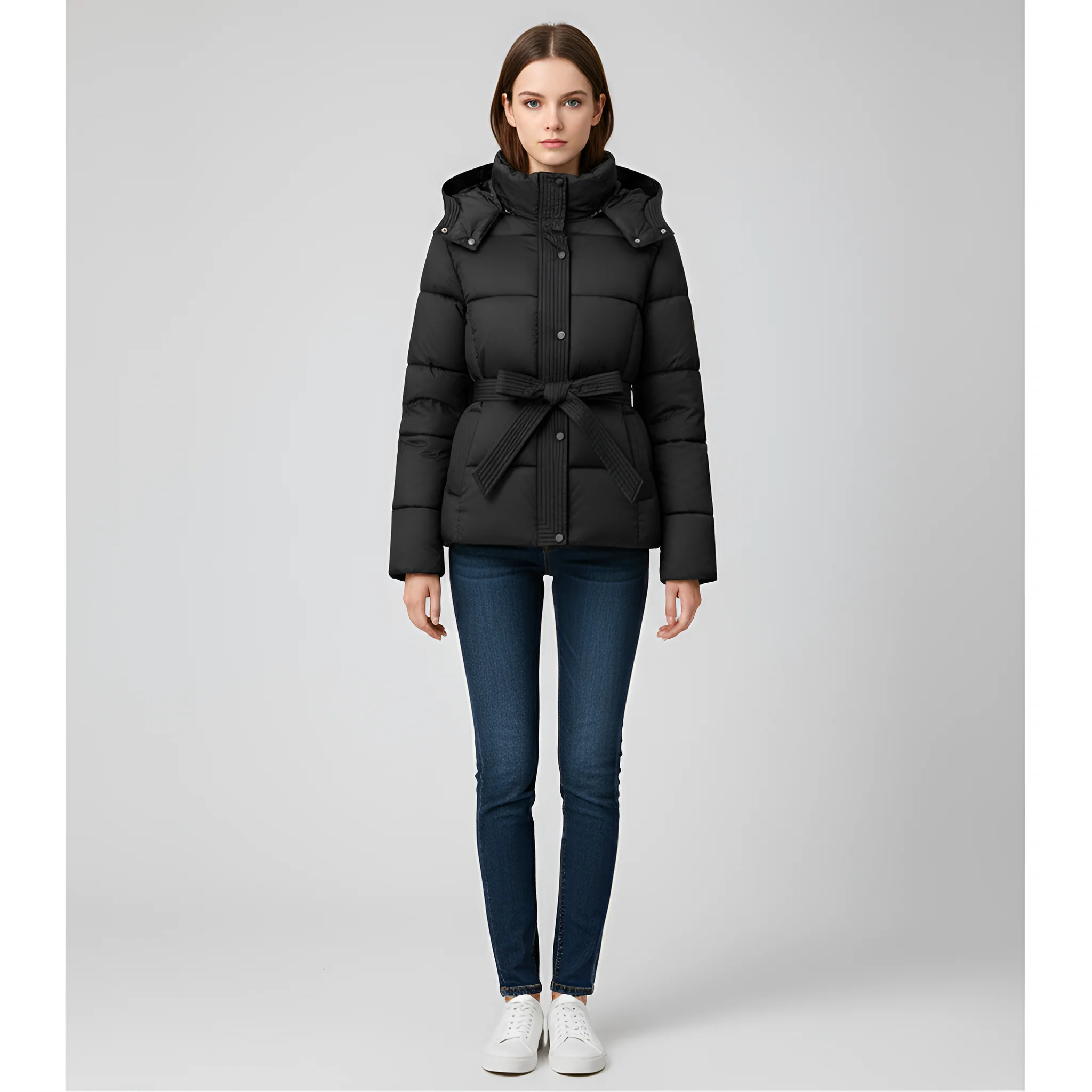 Valerios Fashion piumino donna con cappuccio e cintura imbottito invernale - Image 4