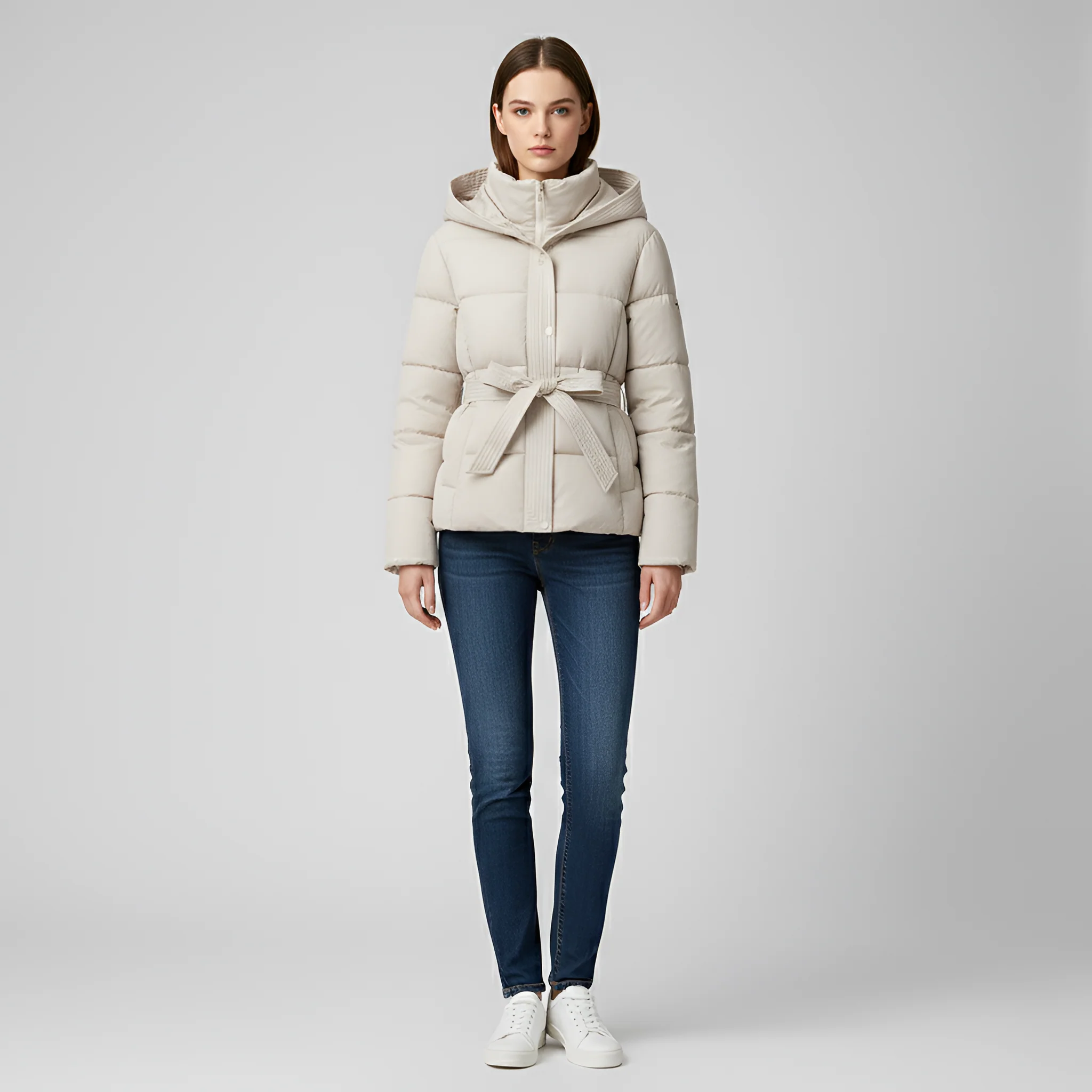 Valerios Fashion piumino donna con cappuccio e cintura imbottito invernale - Image 5
